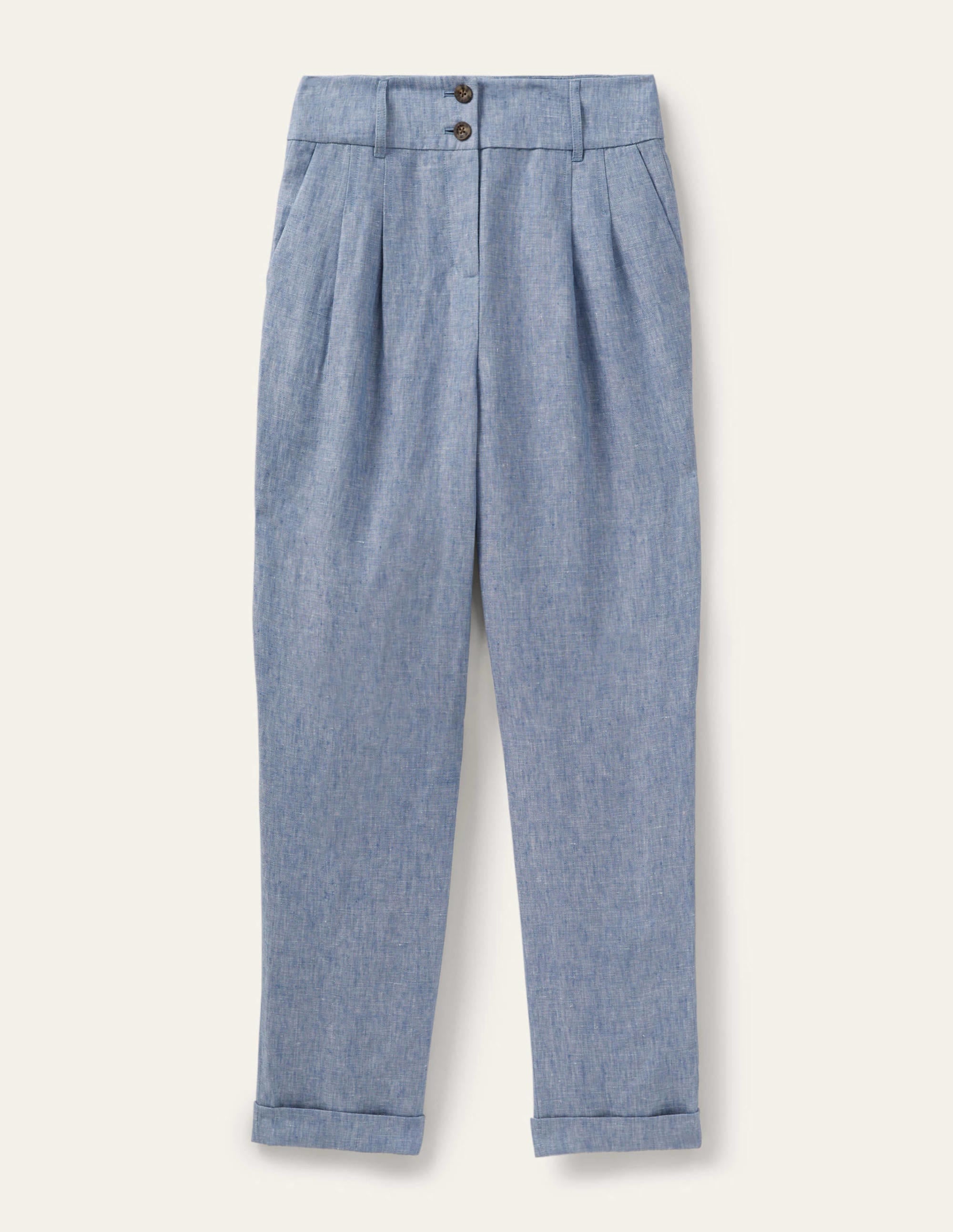 Leinenhose mit umgeschlagenen Bündchen-Graublau, Faux-Uni - Image 6