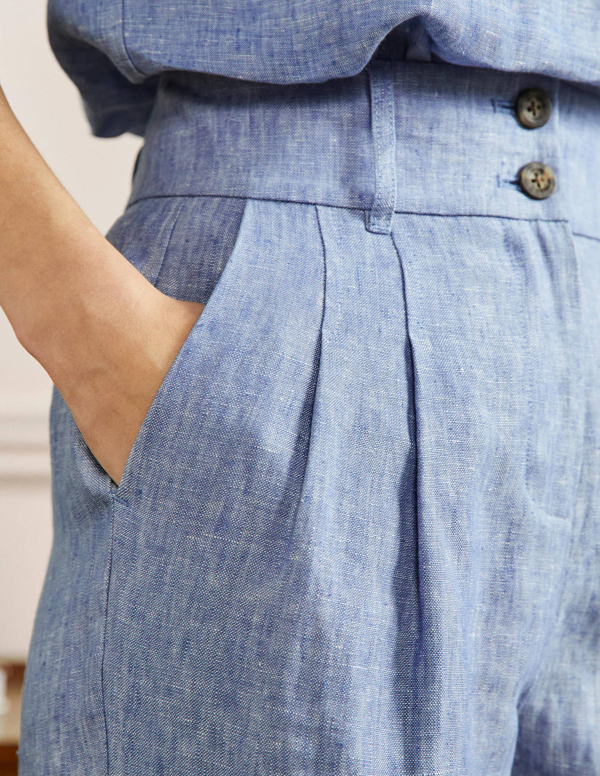 Leinenhose mit umgeschlagenen Bündchen-Graublau, Faux-Uni - Image 2