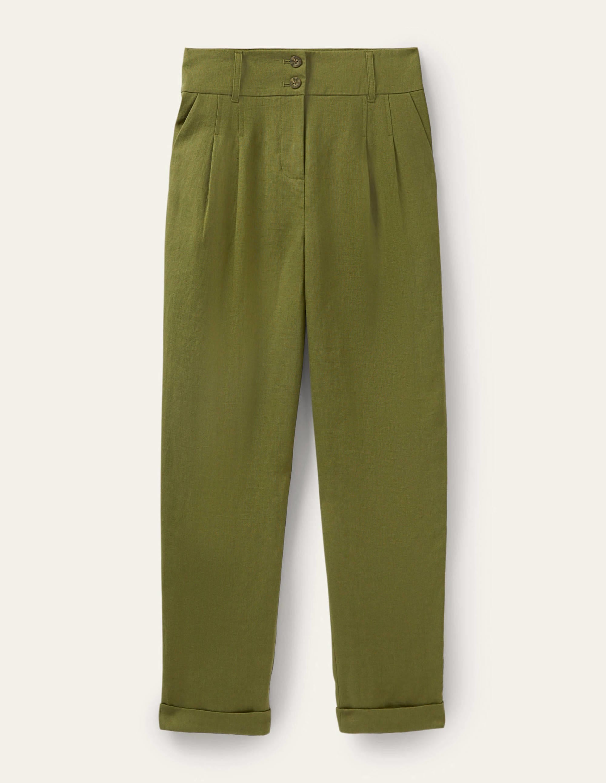 Pantalon à revers en lin-Vert petit pois - Image 5