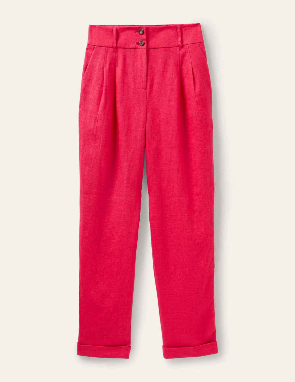 Leinenhose mit umgeschlagenen Bündchen-Rettichrot-5