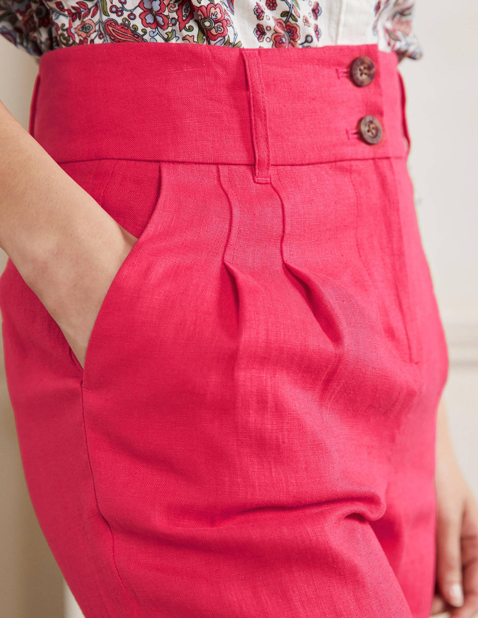 Leinenhose mit umgeschlagenen Bündchen-Rettichrot-2