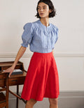 Panelled Linen Mini Skirt-Cherry Red