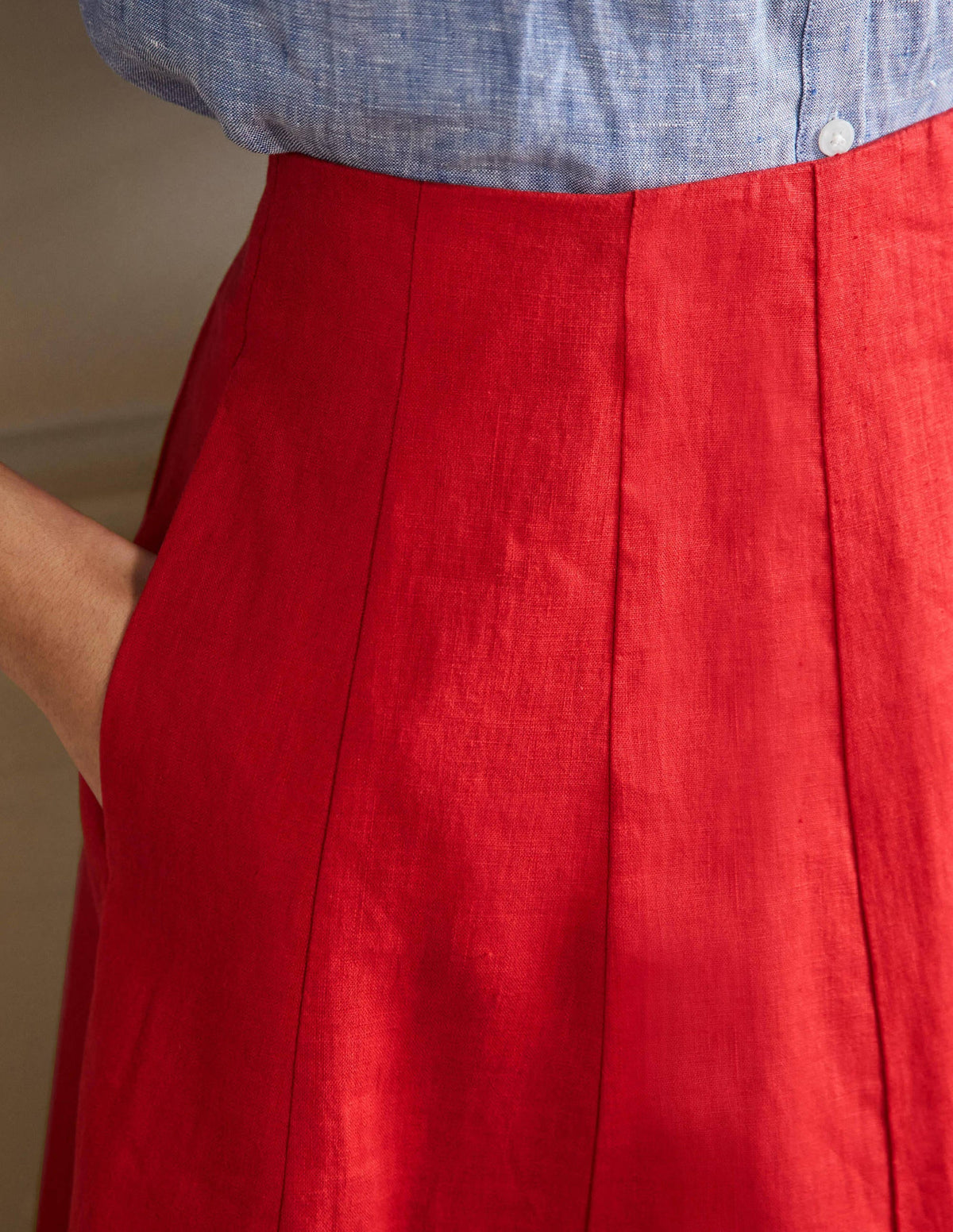 Panelled Linen Mini Skirt-Cherry Red-2