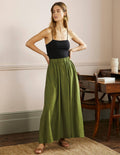 Pull-on Linen Maxi Skirt-Pea Green