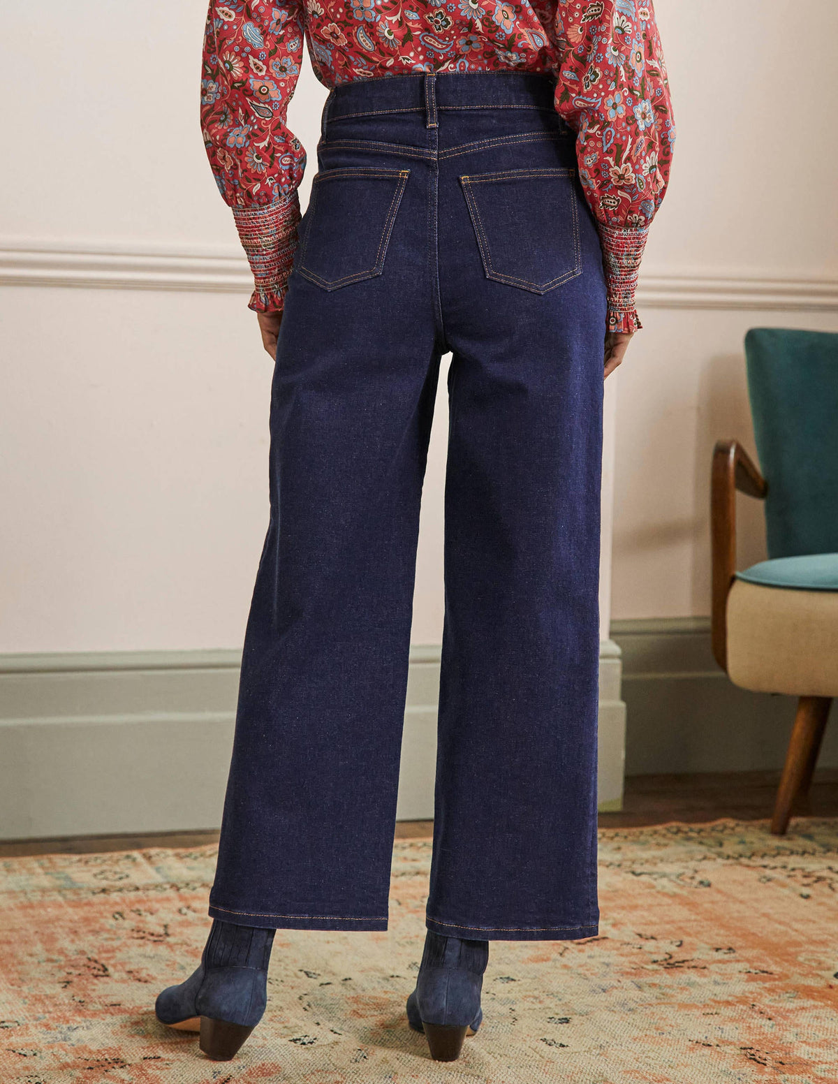 7/8-Jeans mit weitem Bein-Indigoblau-7