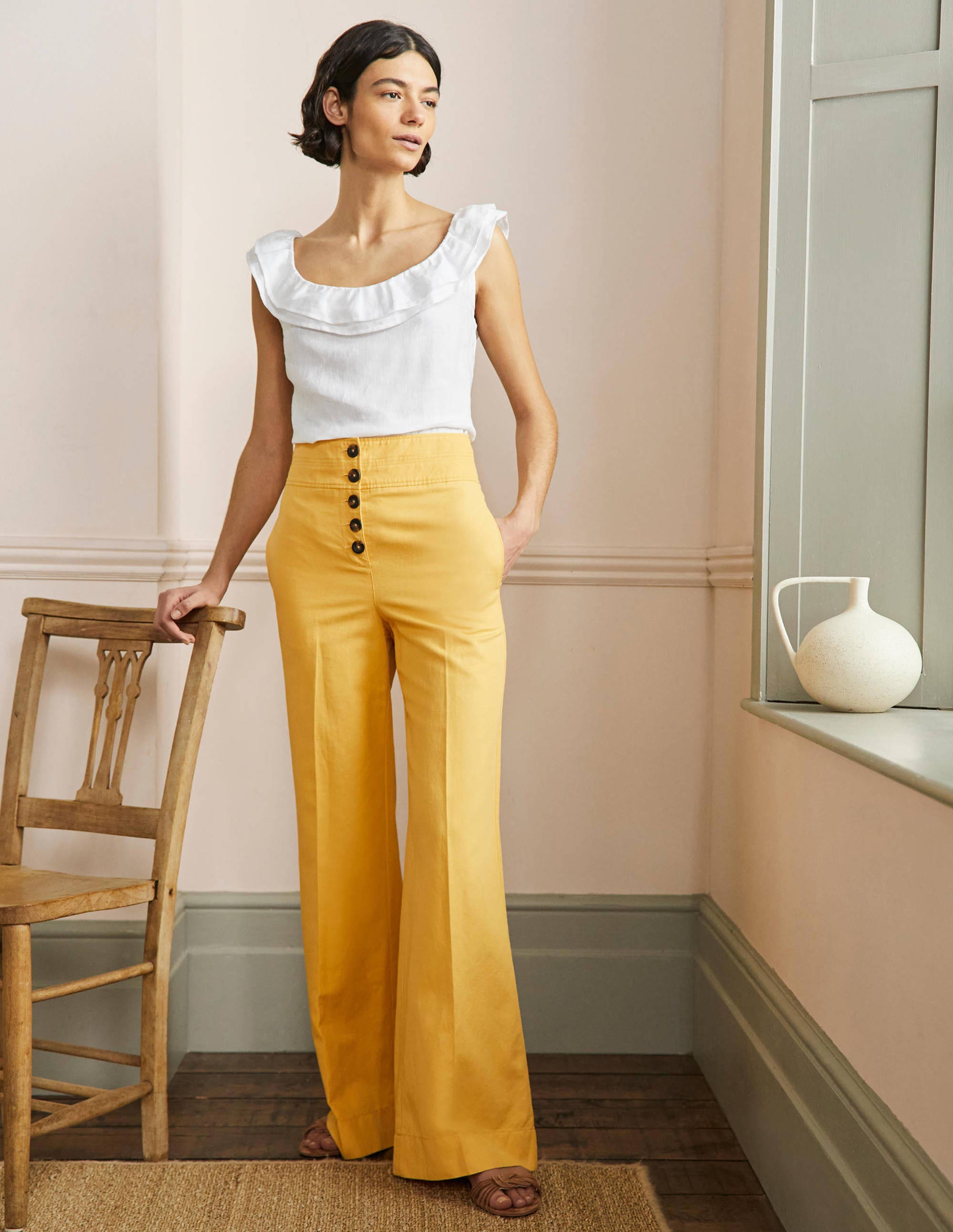 Ausgestellte Hose mit hohem Schnitt-Eigelb - Image 1