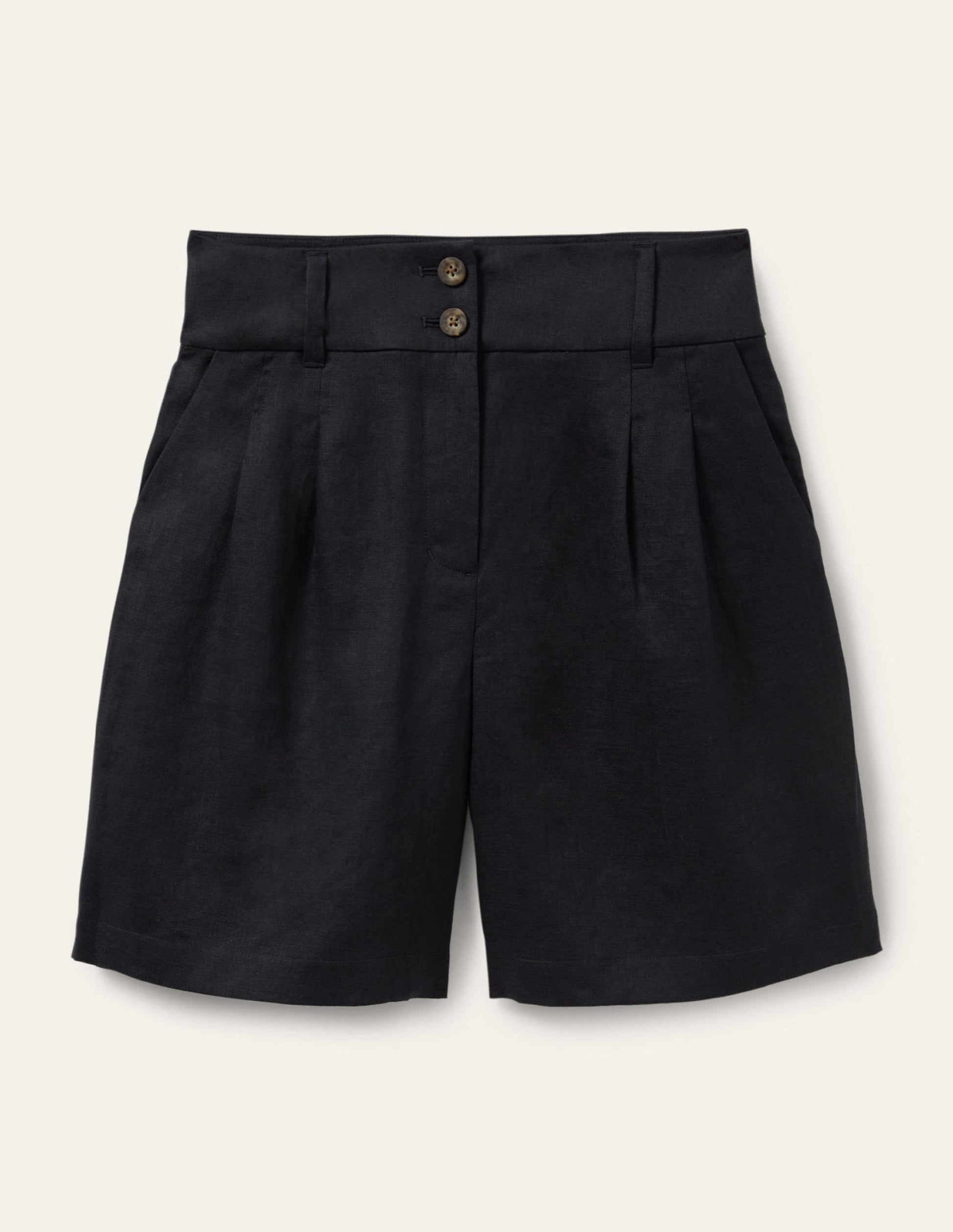 Leinenshorts mit Plisseefalten-Marineblau-5