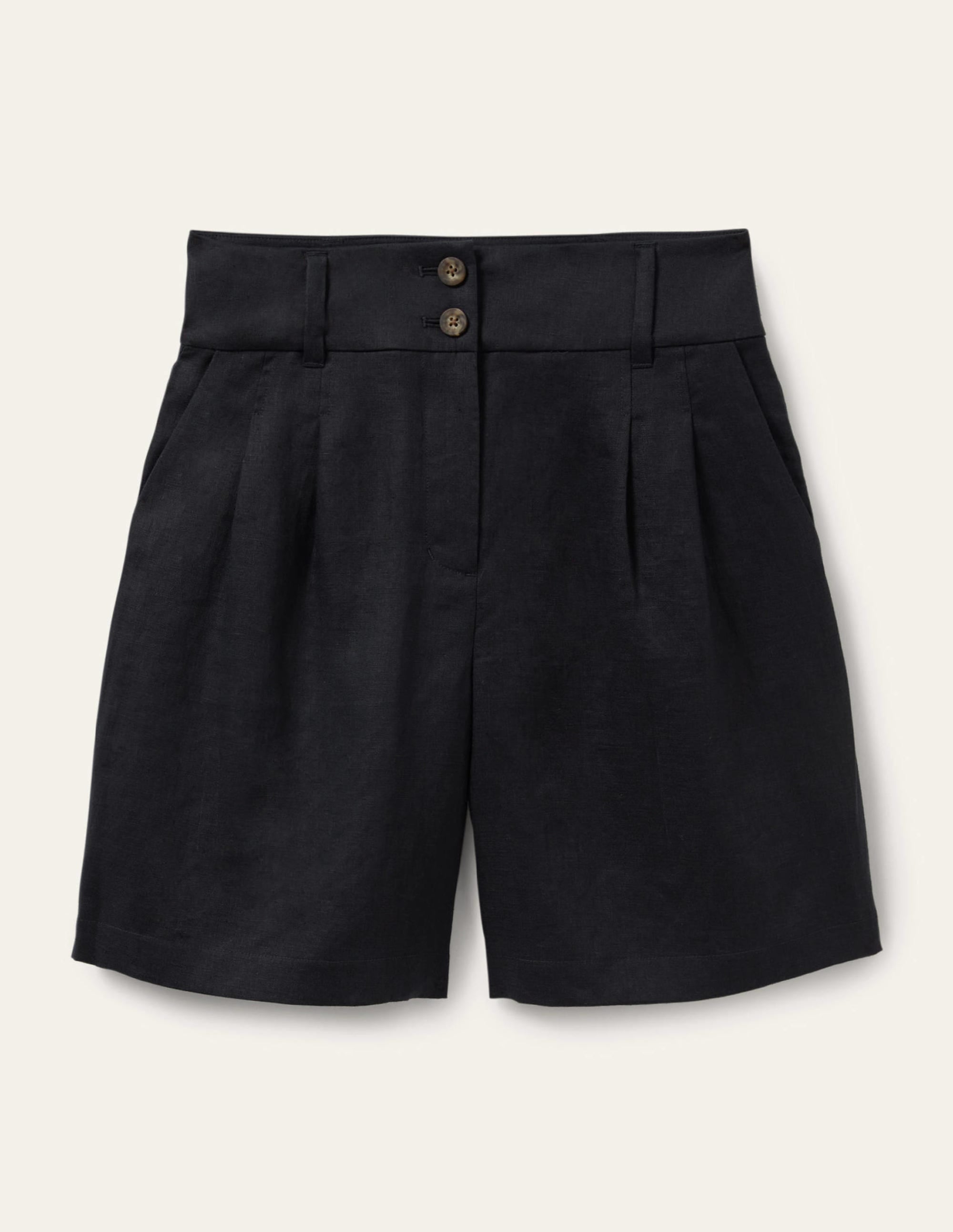Leinenshorts mit Plisseefalten-Marineblau - Image 5