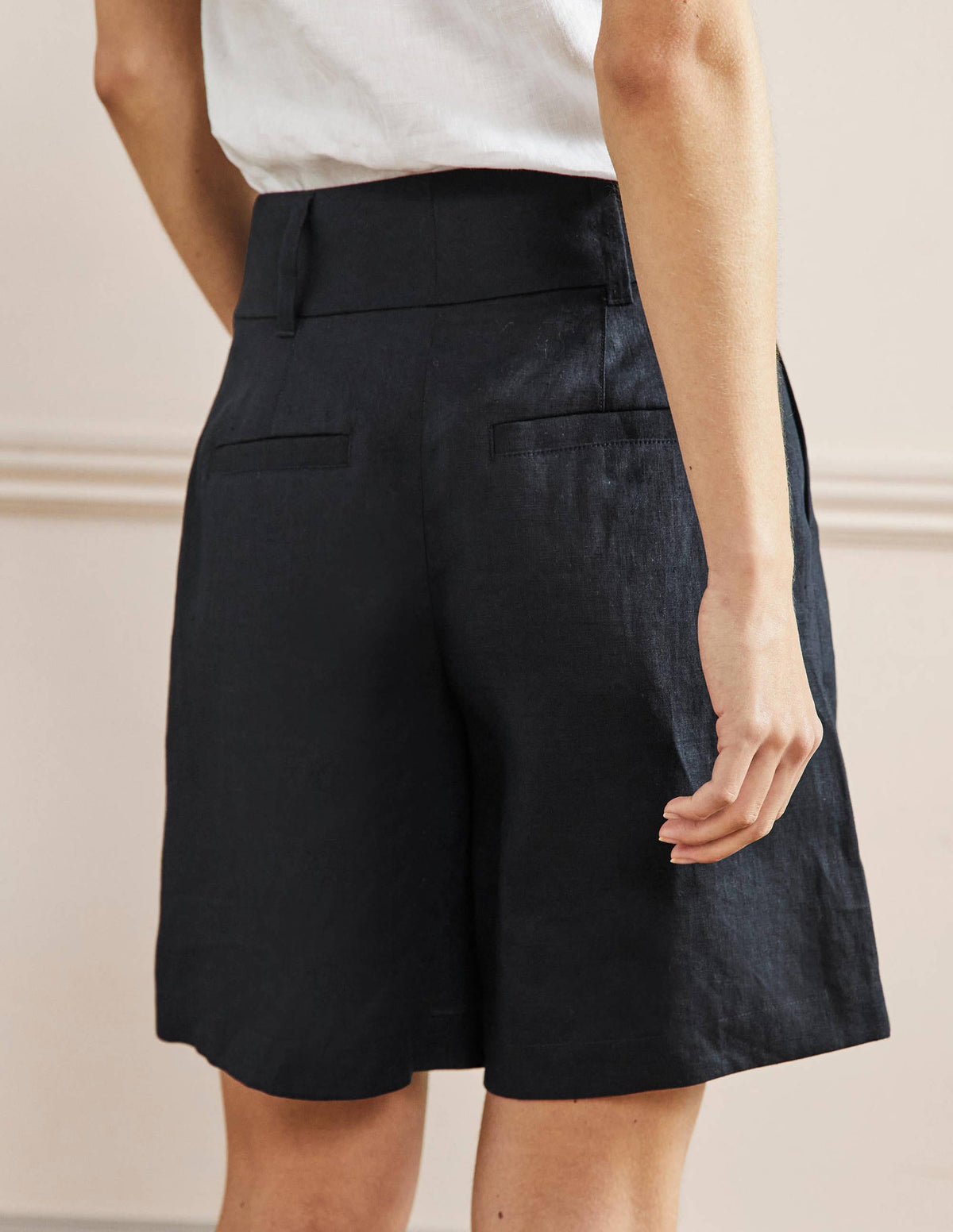 Leinenshorts mit Plisseefalten-Marineblau-3