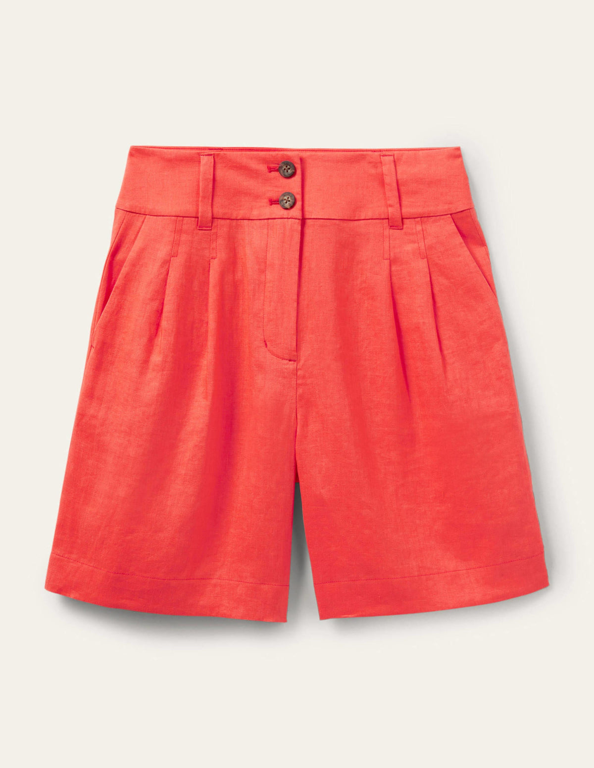 Leinenshorts mit Plisseefalten-Kräftiges Korallenrot - Image 5