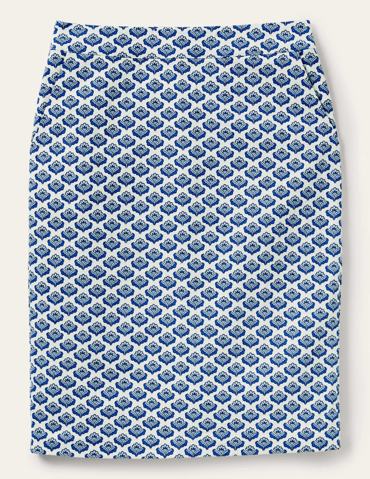 Strukturierter Bleistiftrock-Naturweiß/Blau, Orientalische Blüten-5