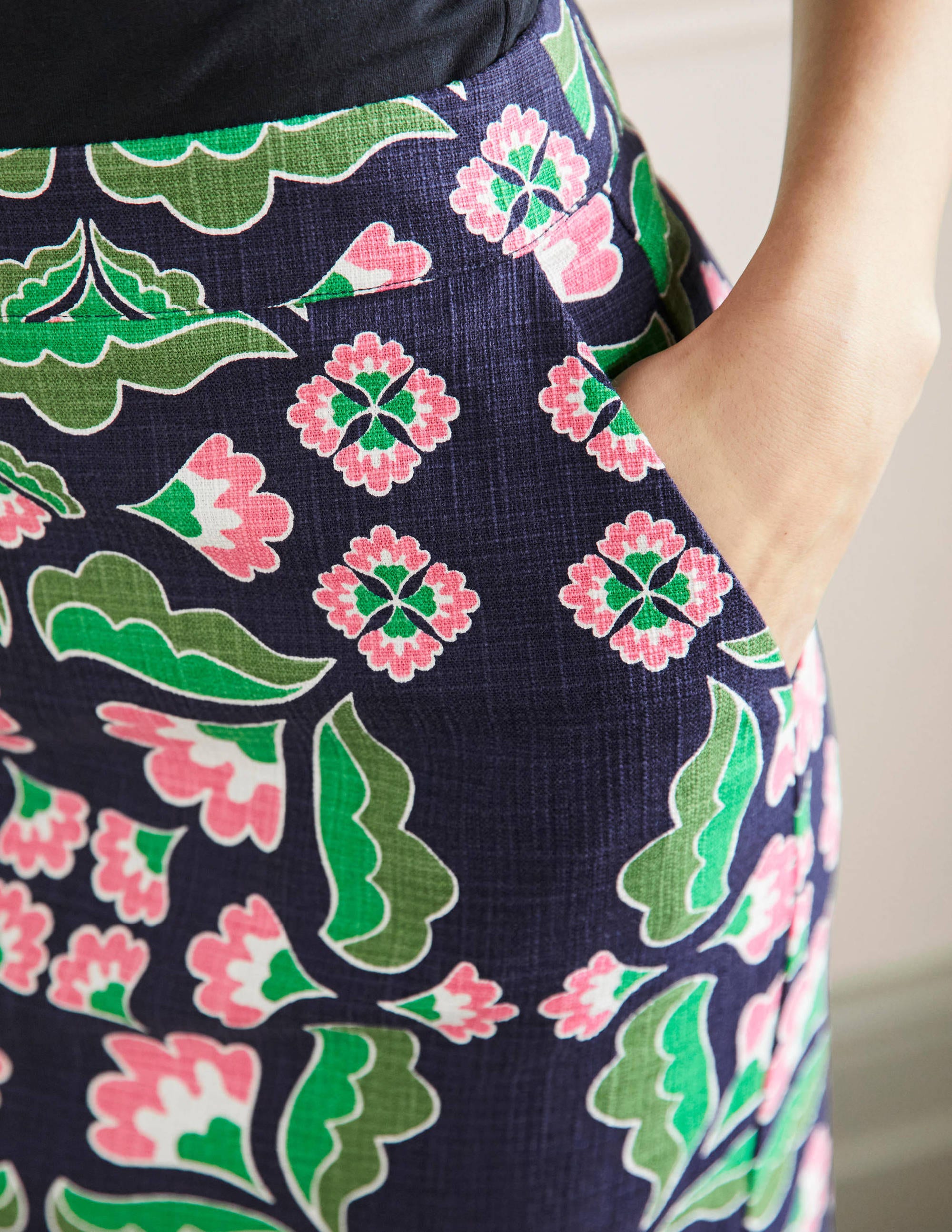 Strukturierter Bleistiftrock-Navy, Orientalische Blüten - Image 2