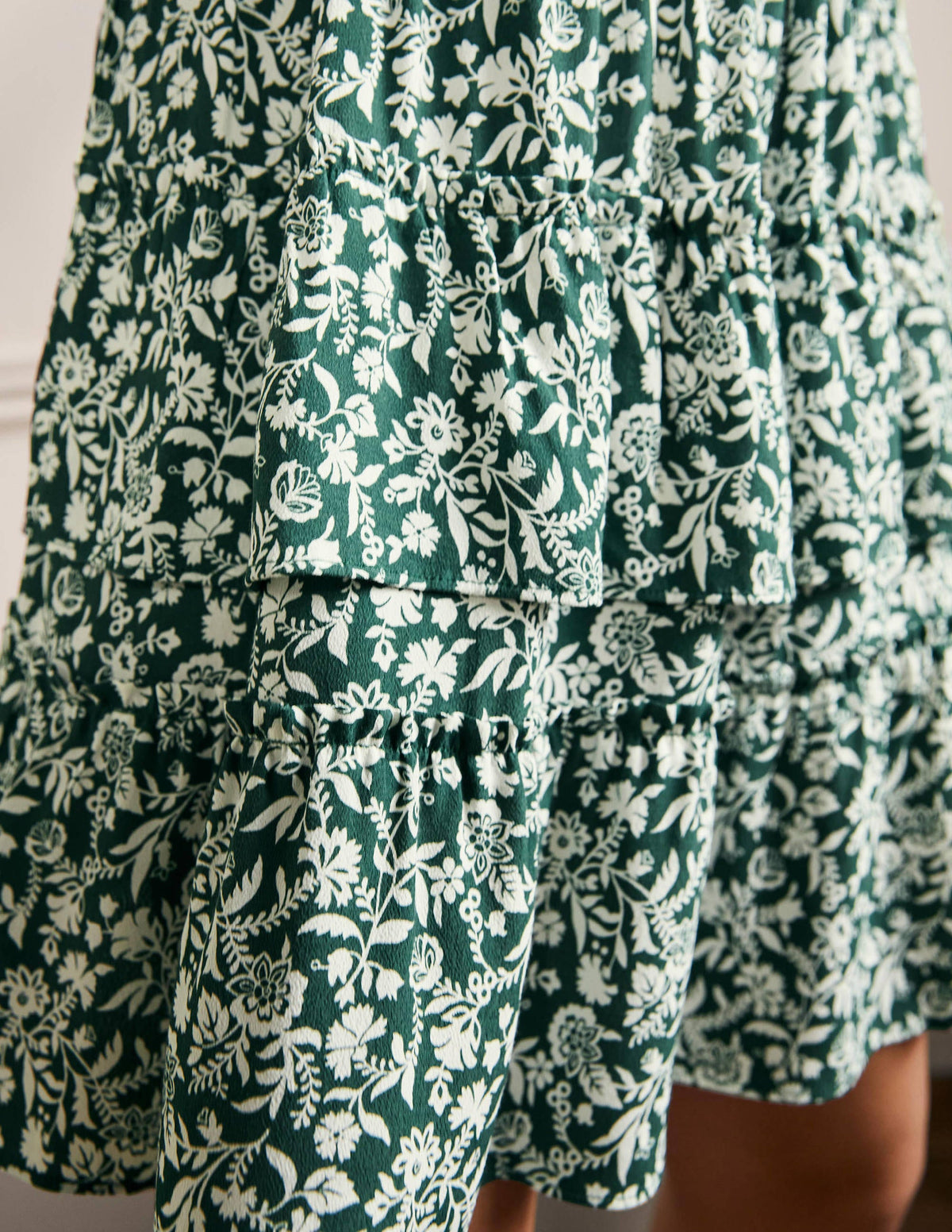 Multi Tiered Crepe Skirt-Trekking Green, Flora Charm - Image 2