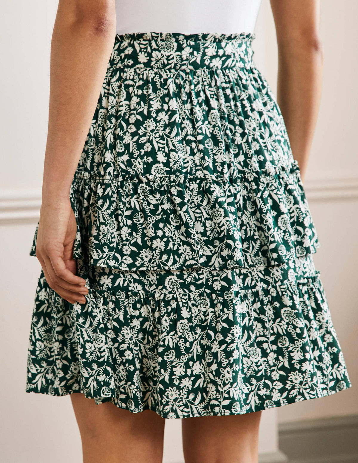 Multi Tiered Crepe Skirt-Trekking Green, Flora Charm-3