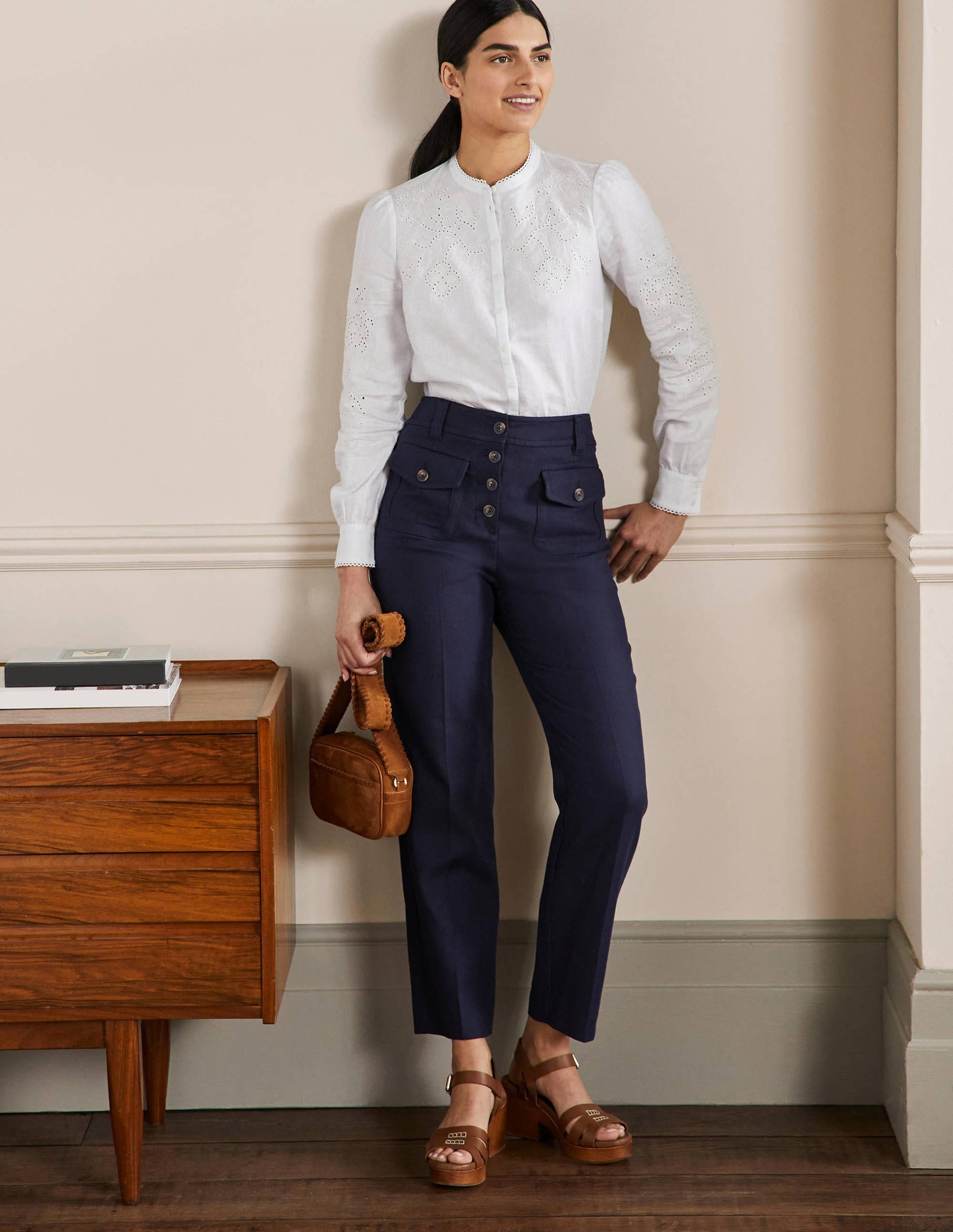 Carrie Hoch geschnittene Hose-Marineblau-1
