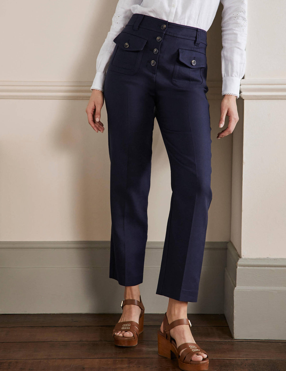 Carrie Hoch geschnittene Hose-Marineblau-4