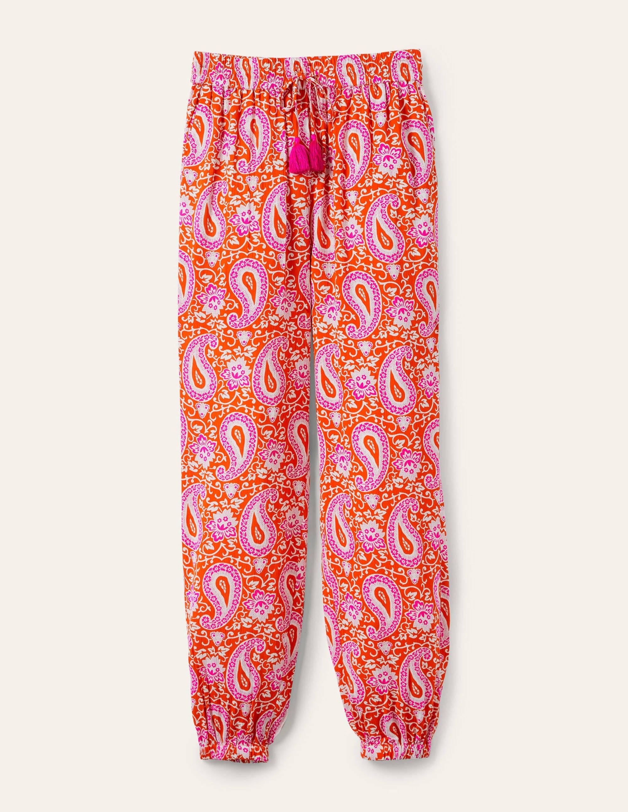 Crinkle Tapered Trousers-Papaya, Enchanting Paisley - Image 5