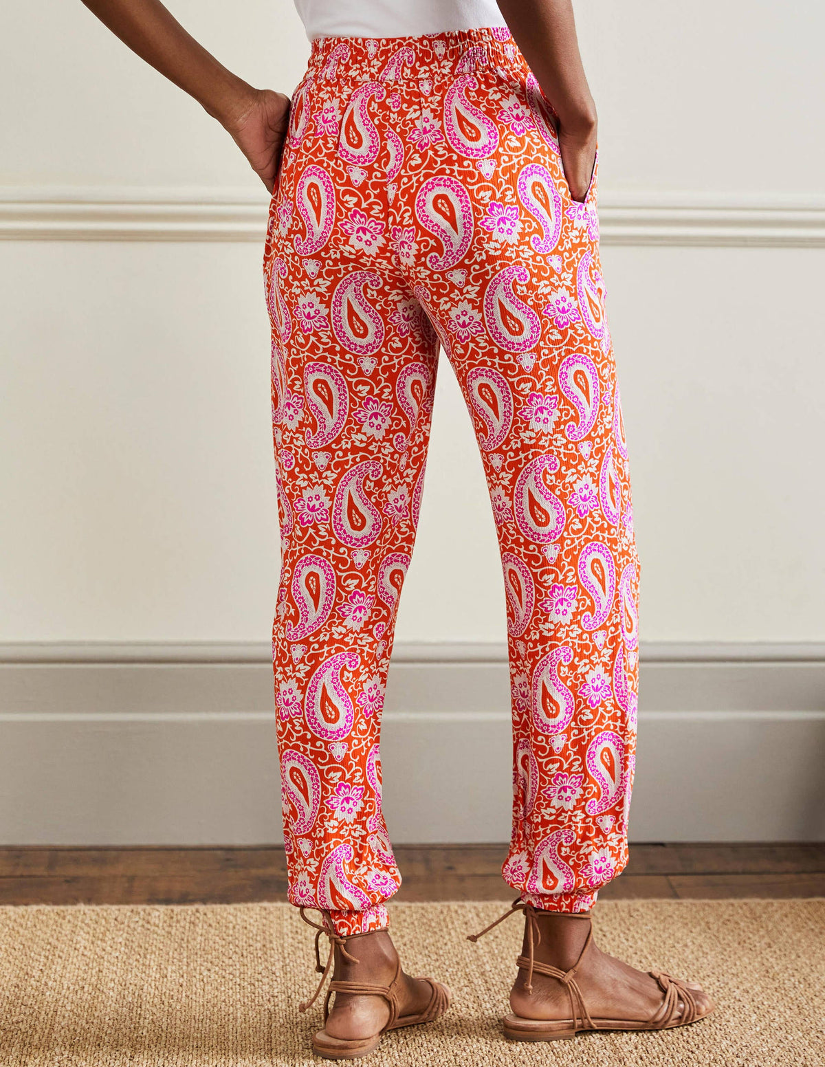 Crinkle Tapered Trousers-Papaya, Enchanting Paisley-3