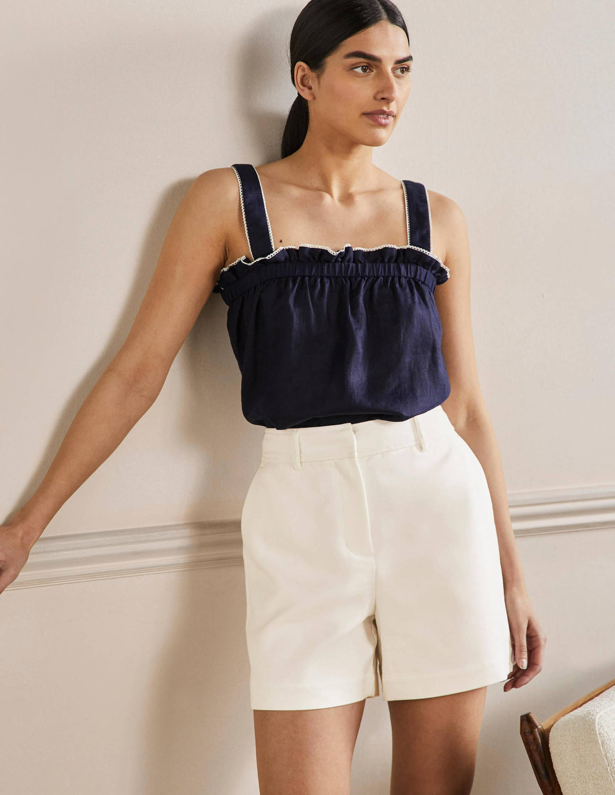 Carrie Hoch geschnittene Shorts-Naturweiß-1
