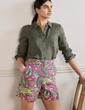 Short Carrie taille haute-Rose pop, motif cachemire