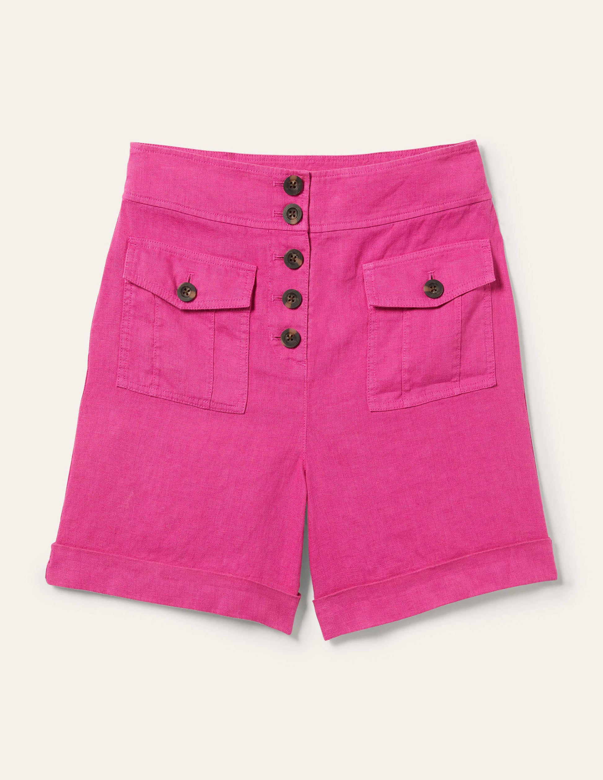 Short taille haute en lin-Rose fruits rouges-6