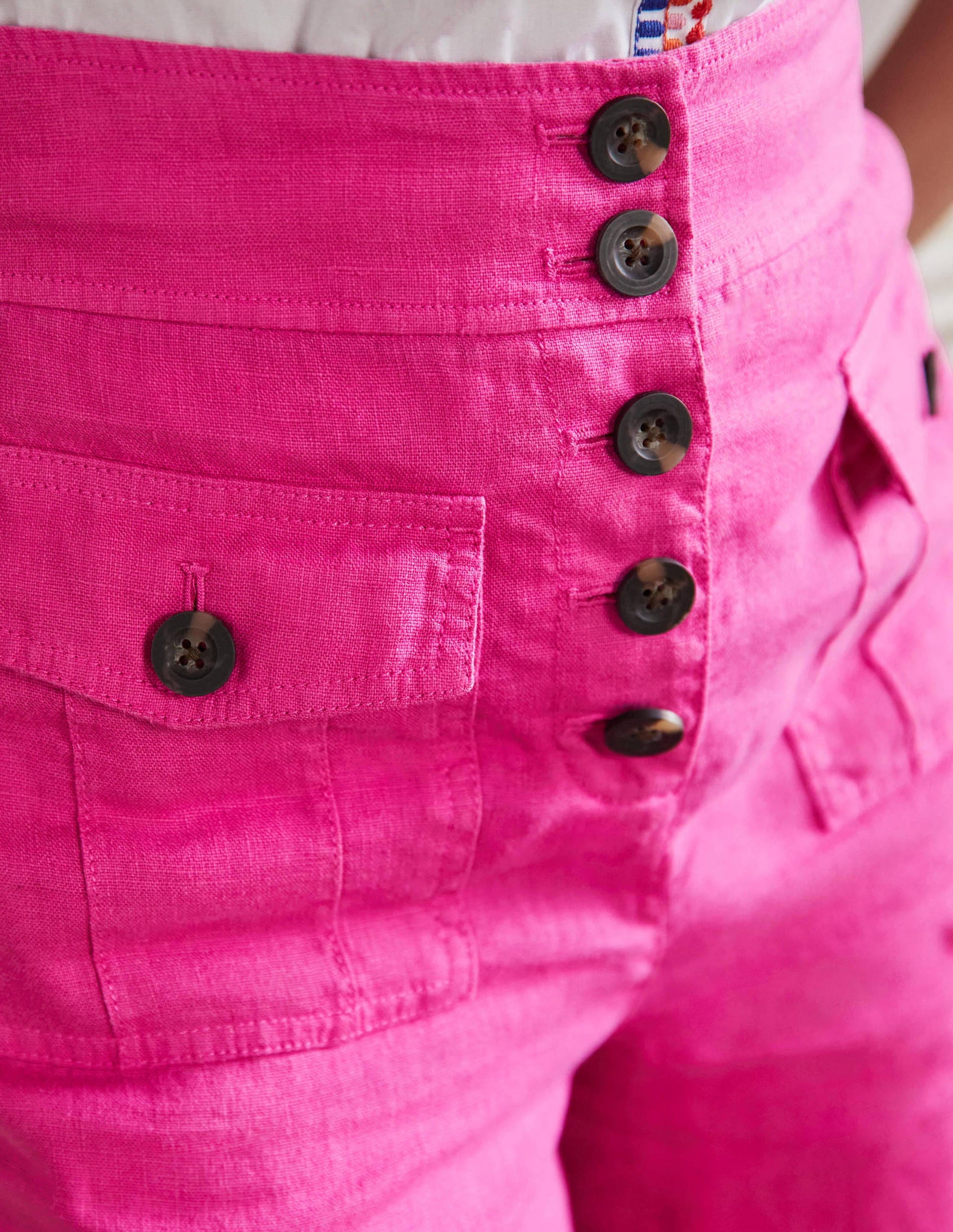 Short taille haute en lin-Rose fruits rouges-2
