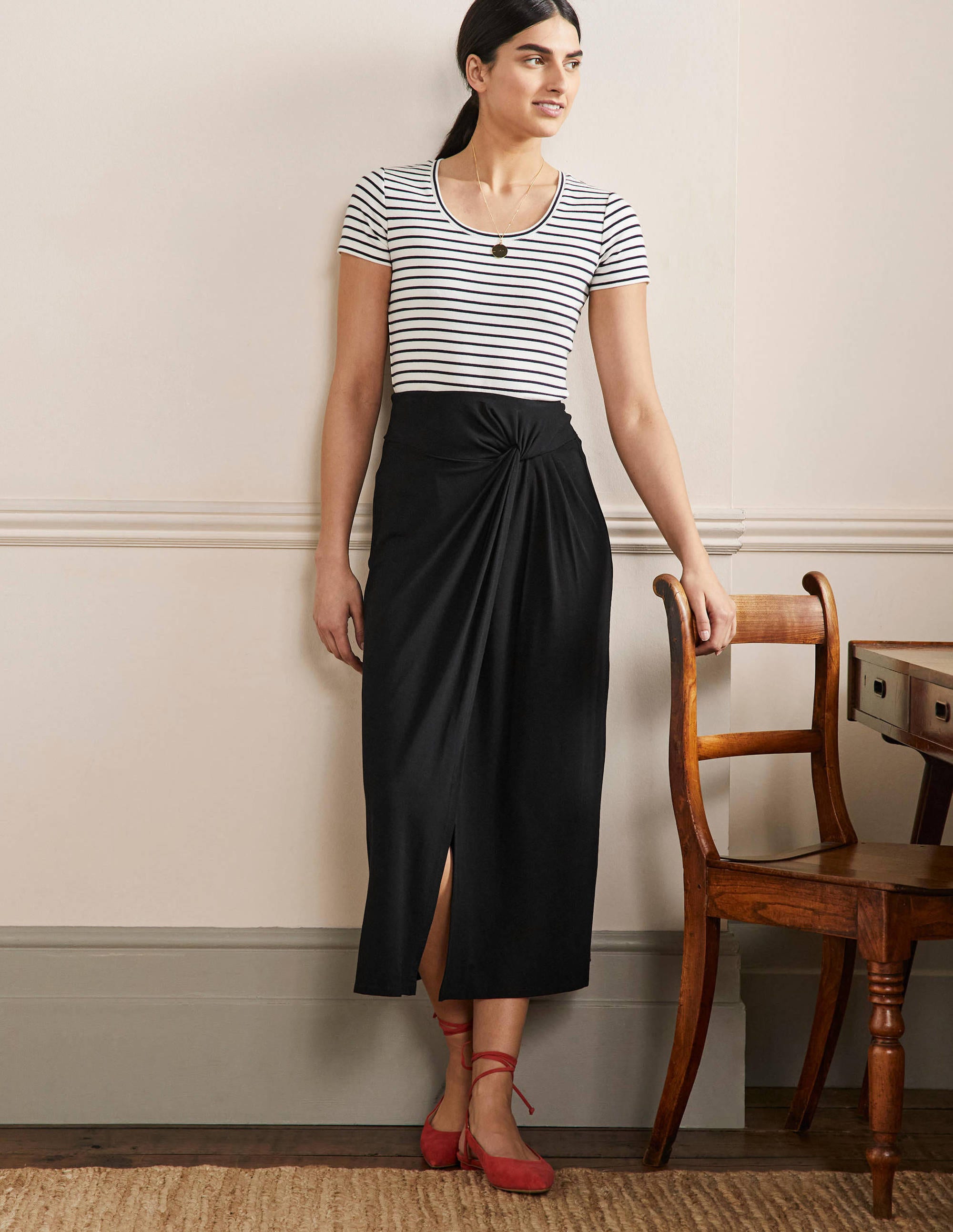 Jersey-Midirock mit Knotendetail an der Taille-Schwarz - Image 1