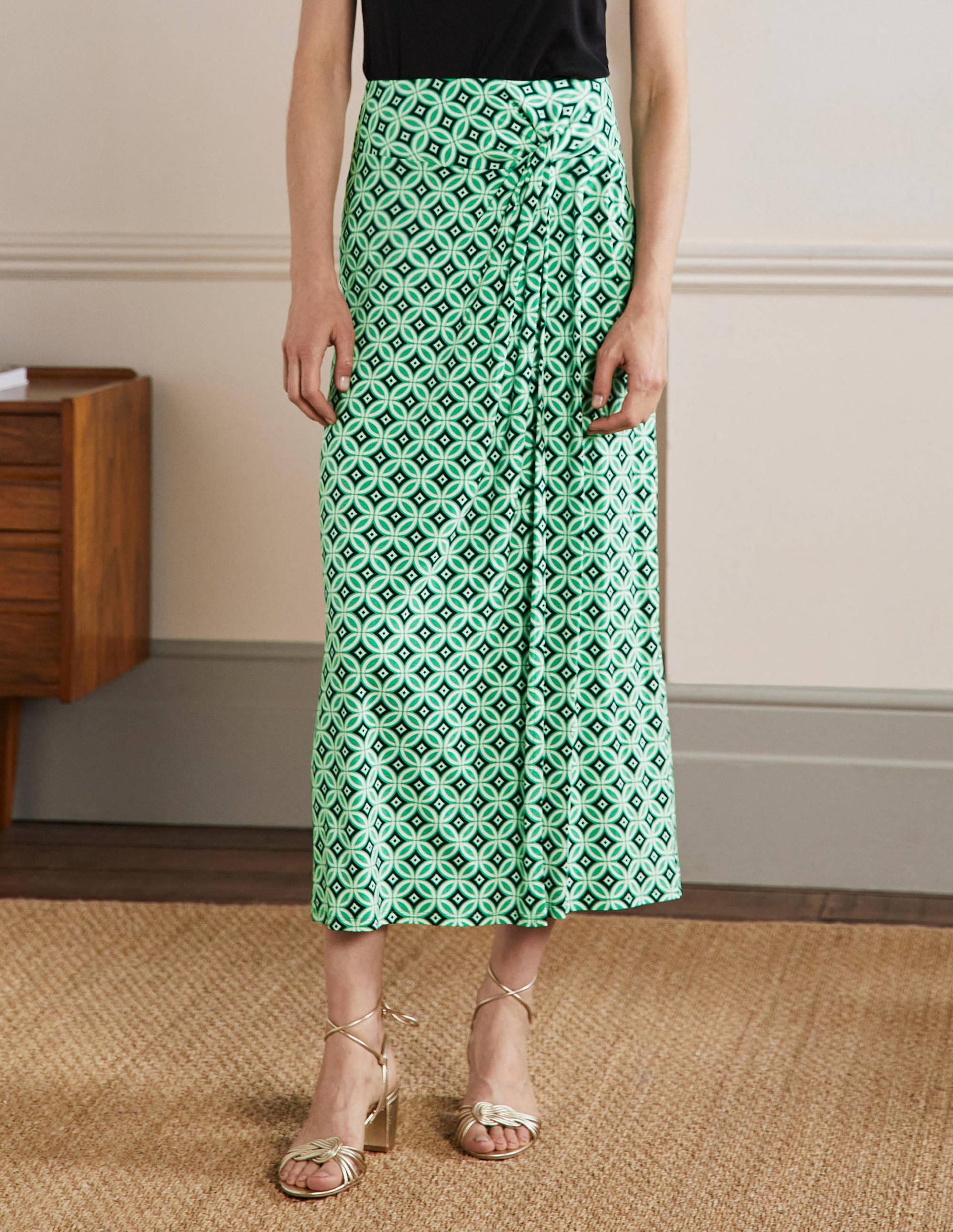 Knot Waist Jersey Midi Skirt-Green Lagoon, Diamond Trance-4