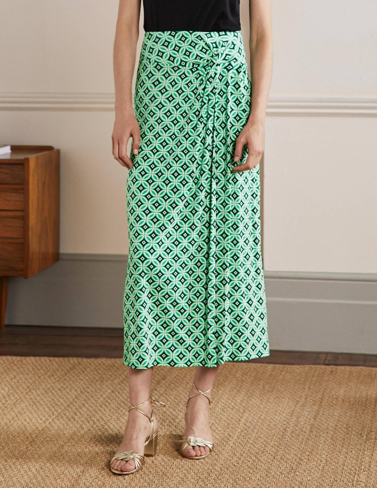 Knot Waist Jersey Midi Skirt-Green Lagoon, Diamond Trance - Image 4