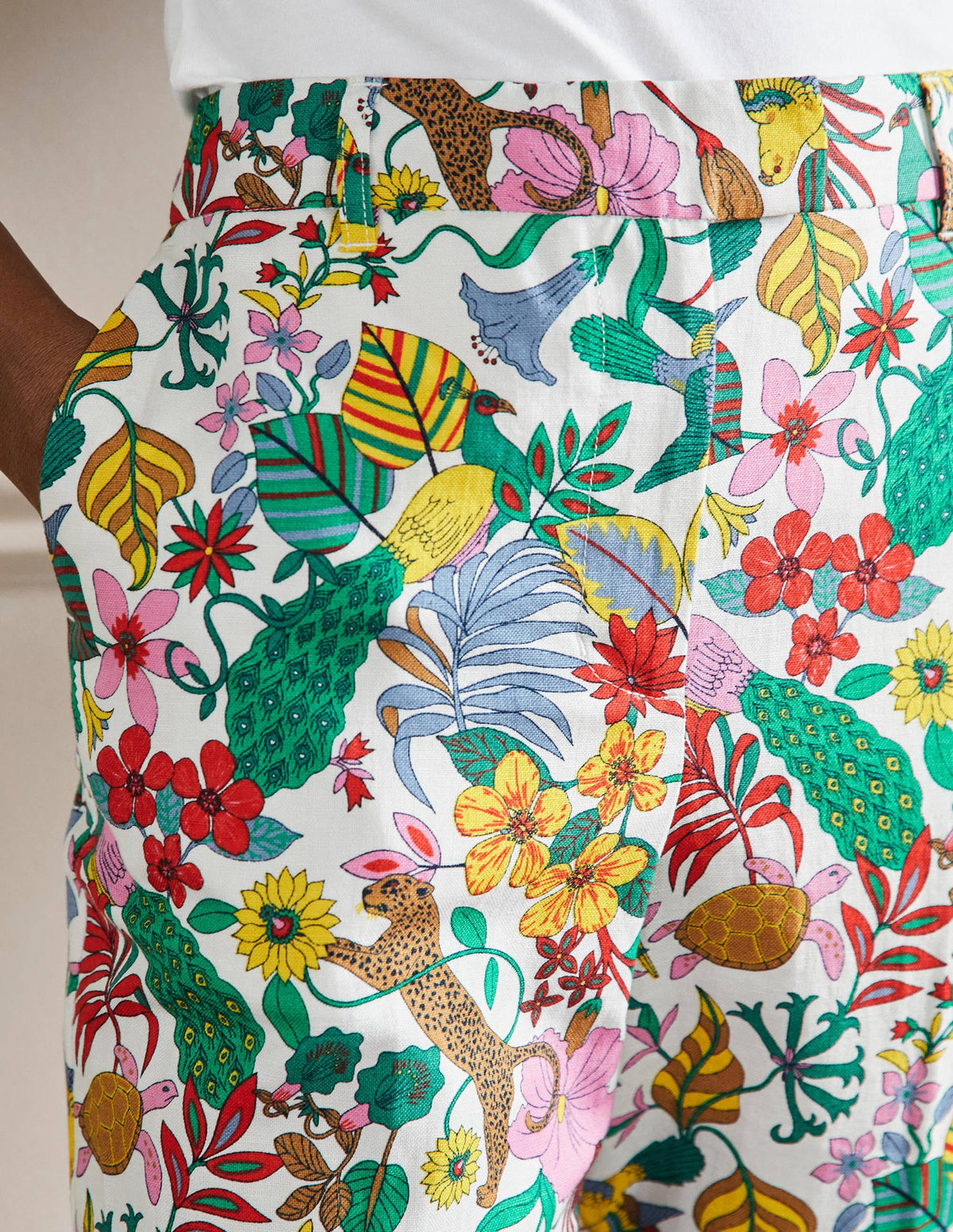Pantalon ajusté Thea en lin-Multi, motif Exotic Paradise-7