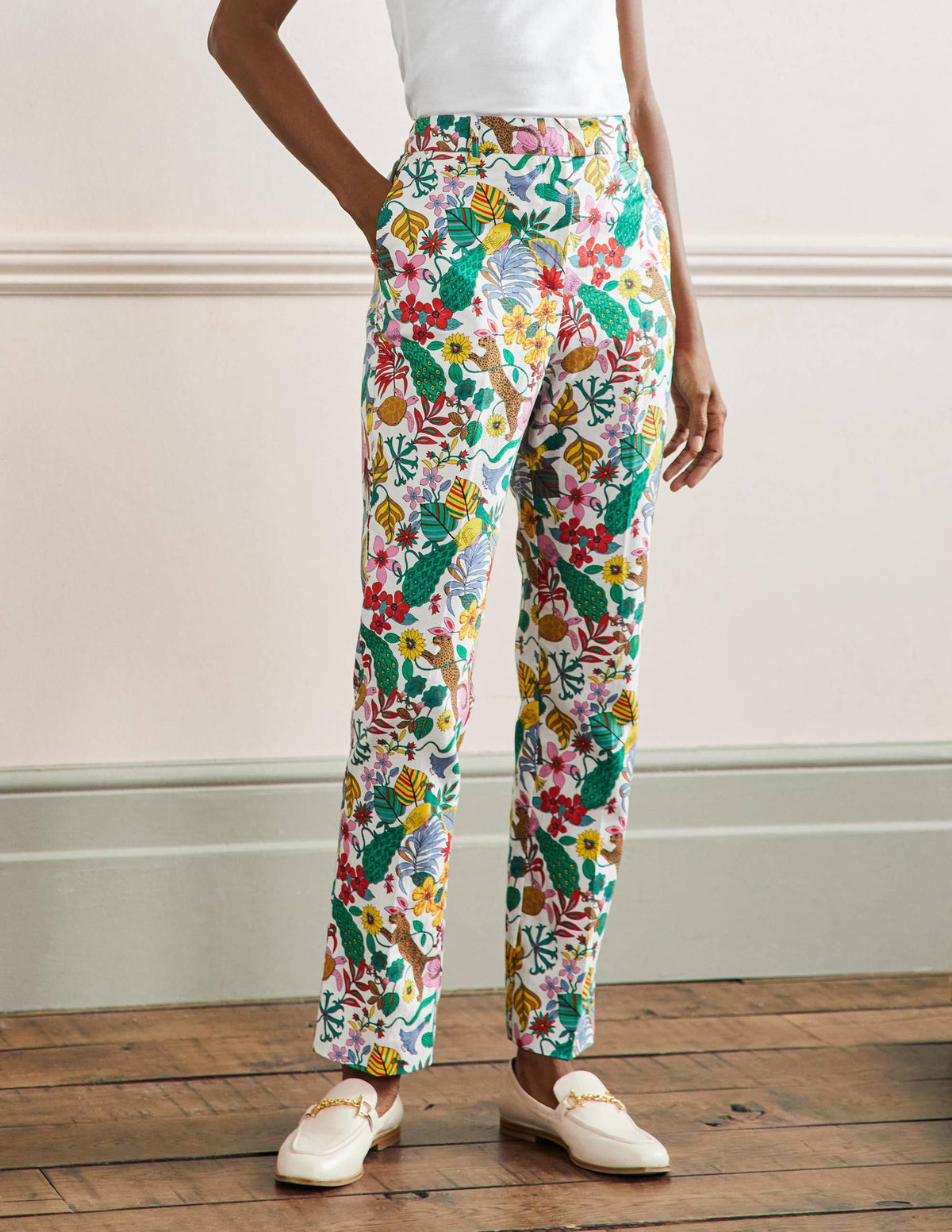 Pantalon ajusté Thea en lin-Multi, motif Exotic Paradise-4