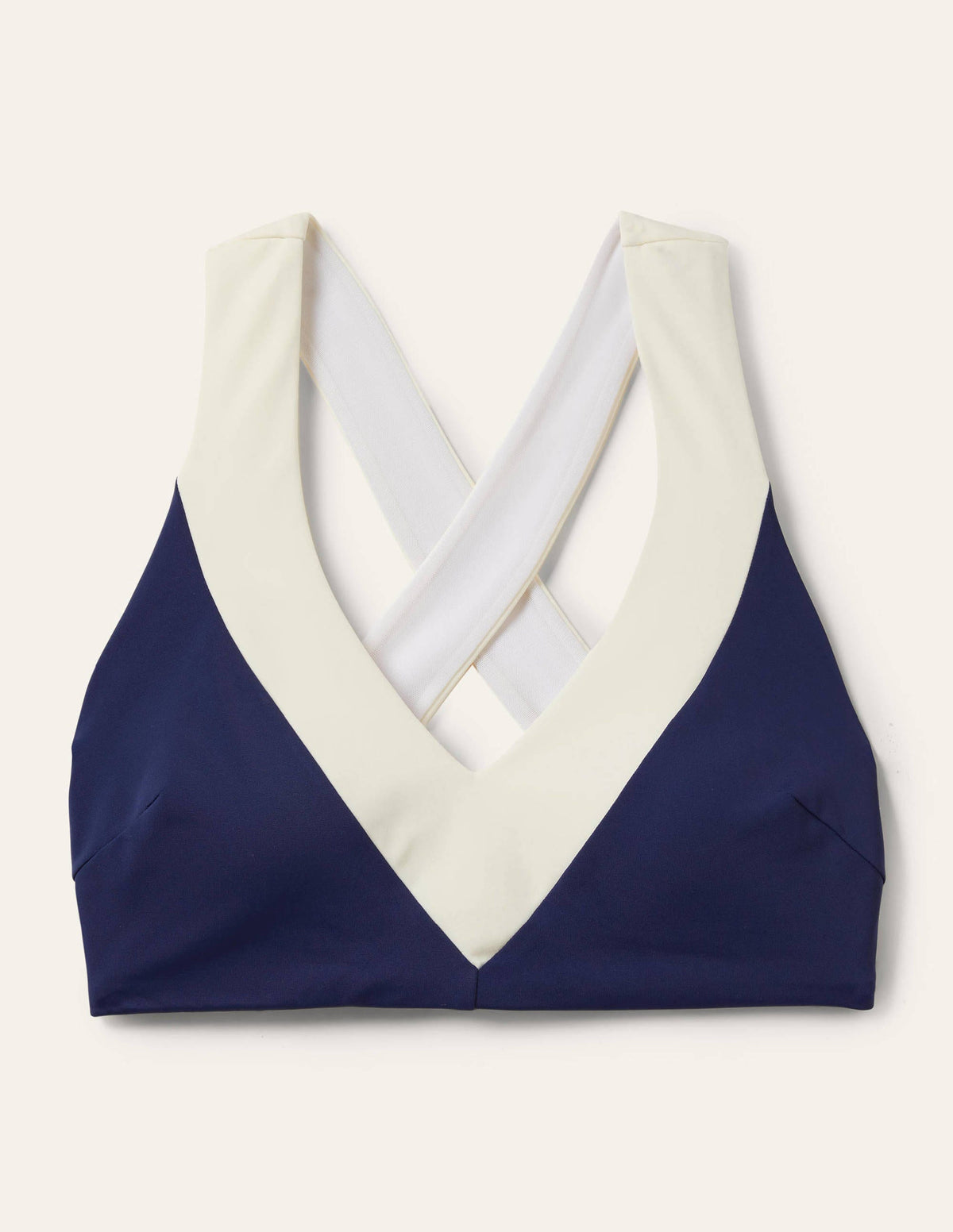 Bikini-Oberteil mit überkreuzten Rückenträgern-Französisches Navy/Naturweiß, Blockfarben-5