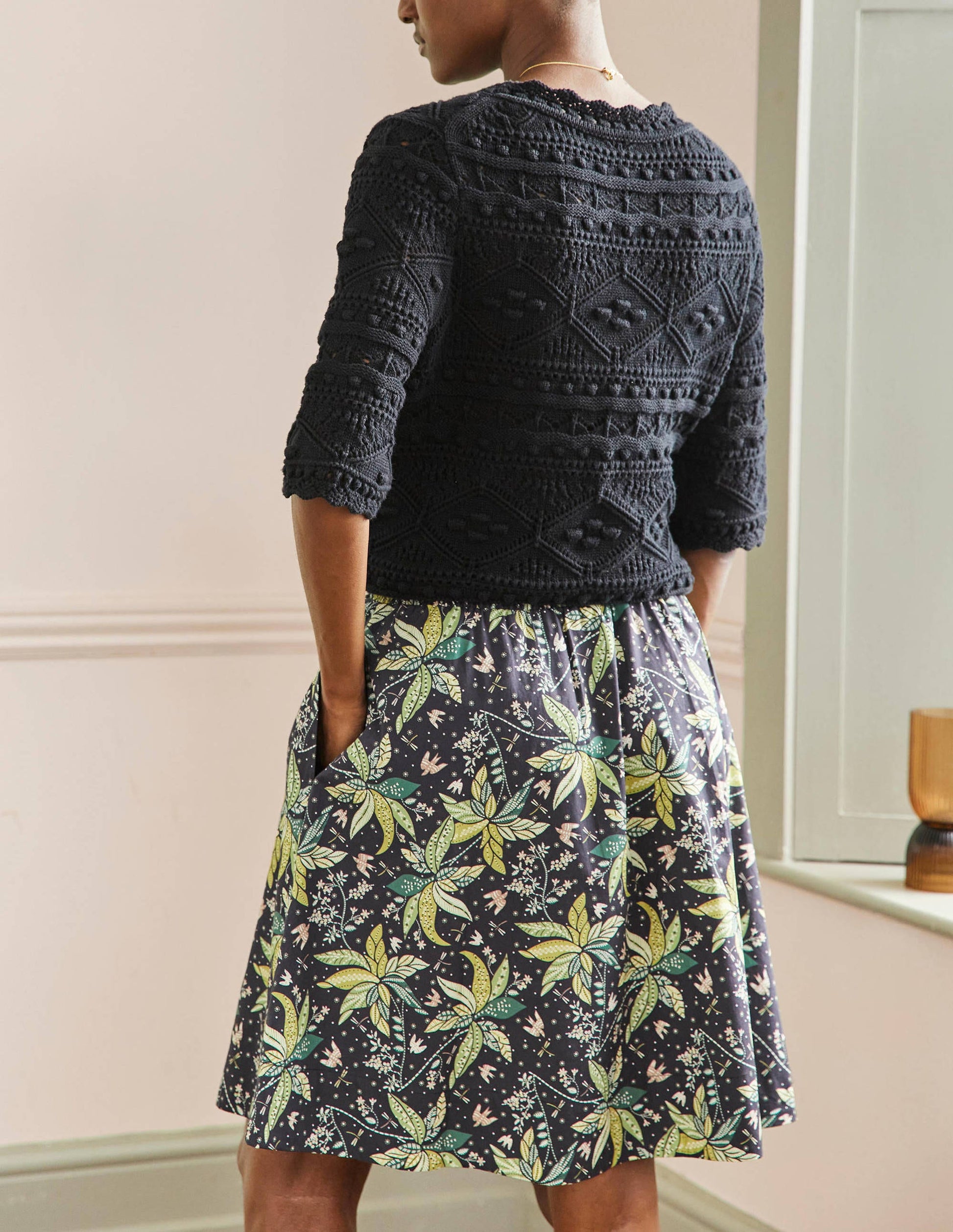 Baumwollrock mit geraffter Taille-Schwarz, Orientalisches Muster-3