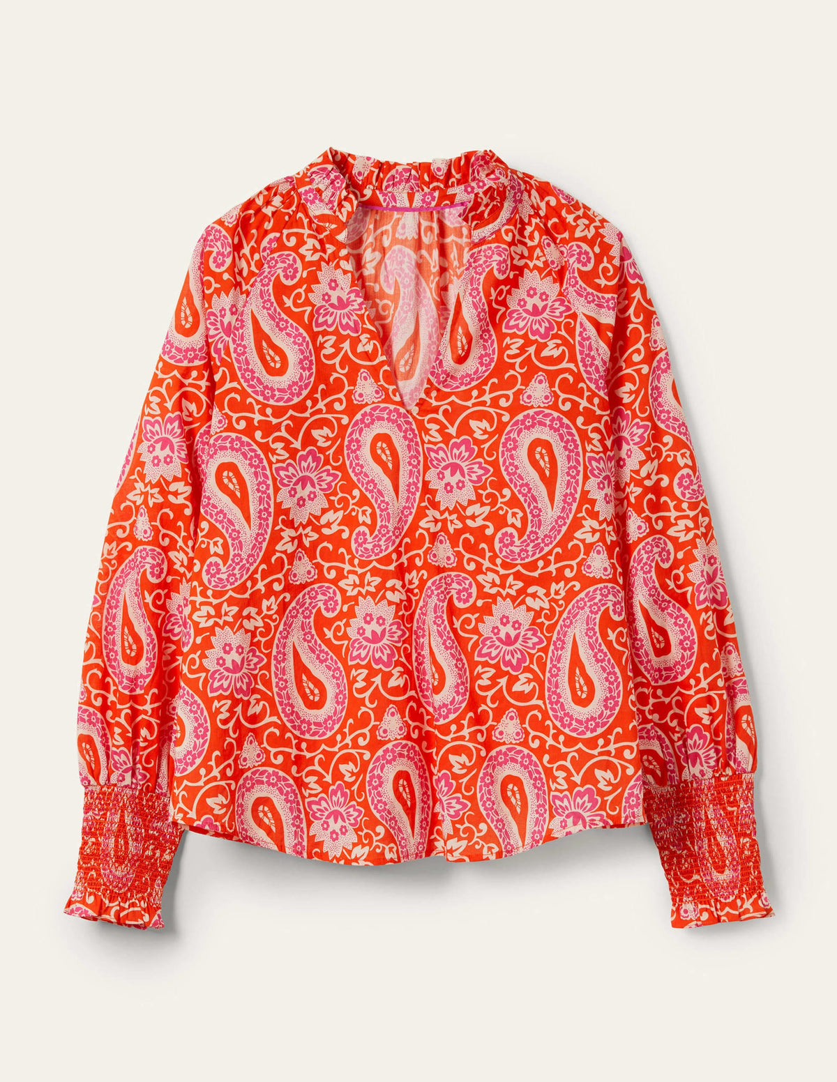 Top imprimé avec poignets à smocks-Papaye, motif Enchanting Paisley - Image 7