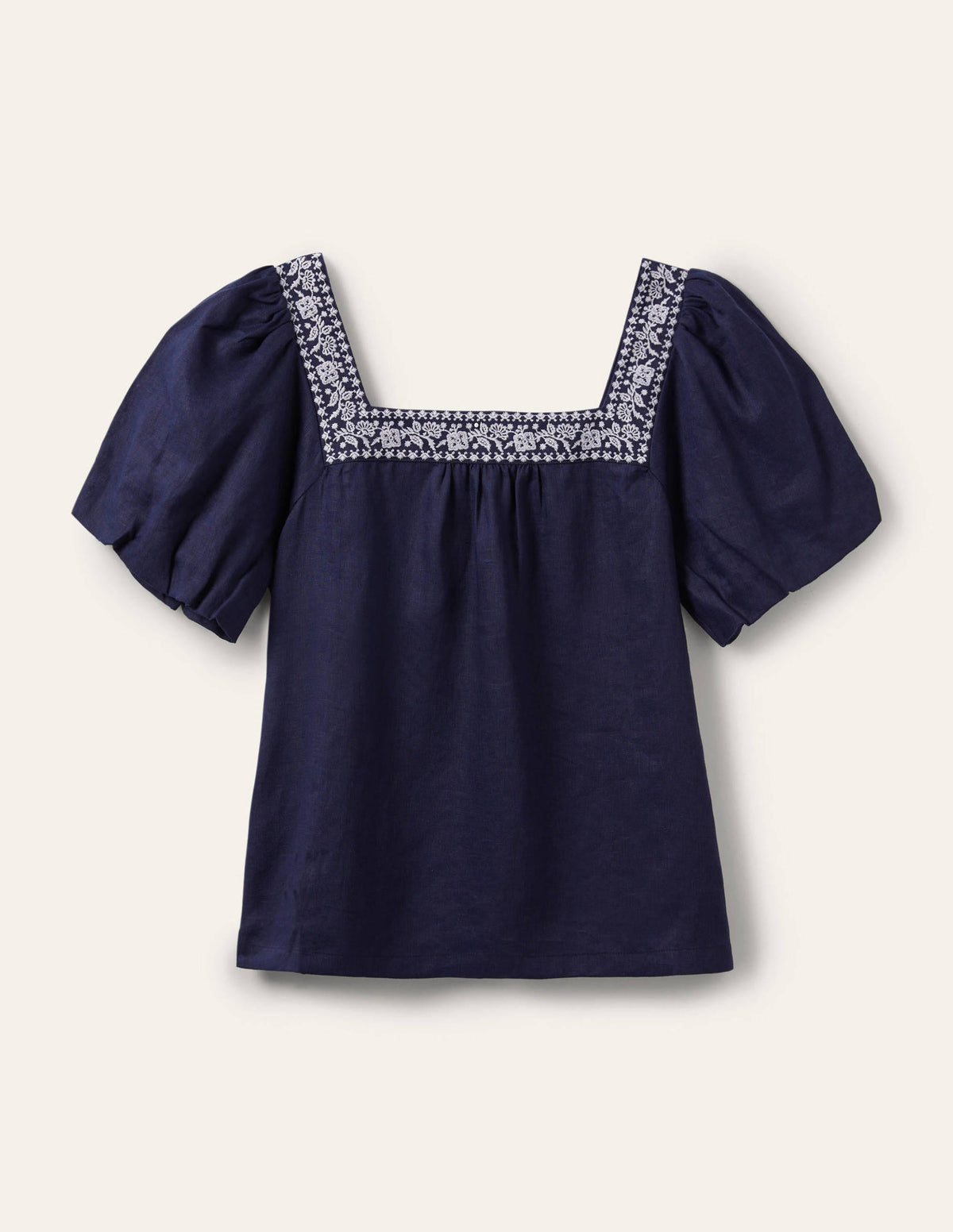 Leinenoberteil mit eckigem Ausschnitt-Navy, Stickerei - Image 5