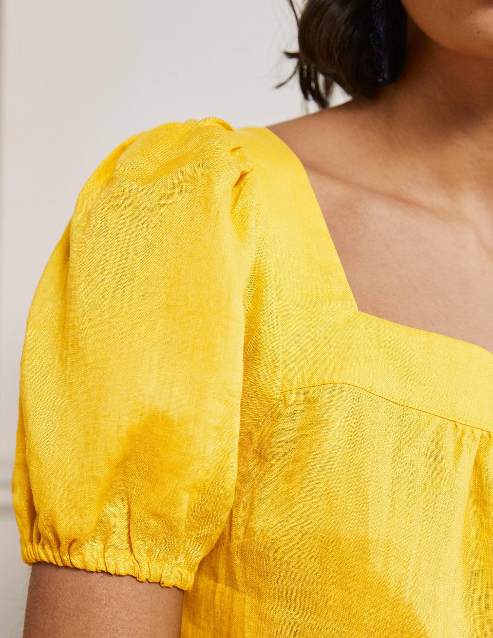 Square Neck Linen Top-Lemon Fizz-2