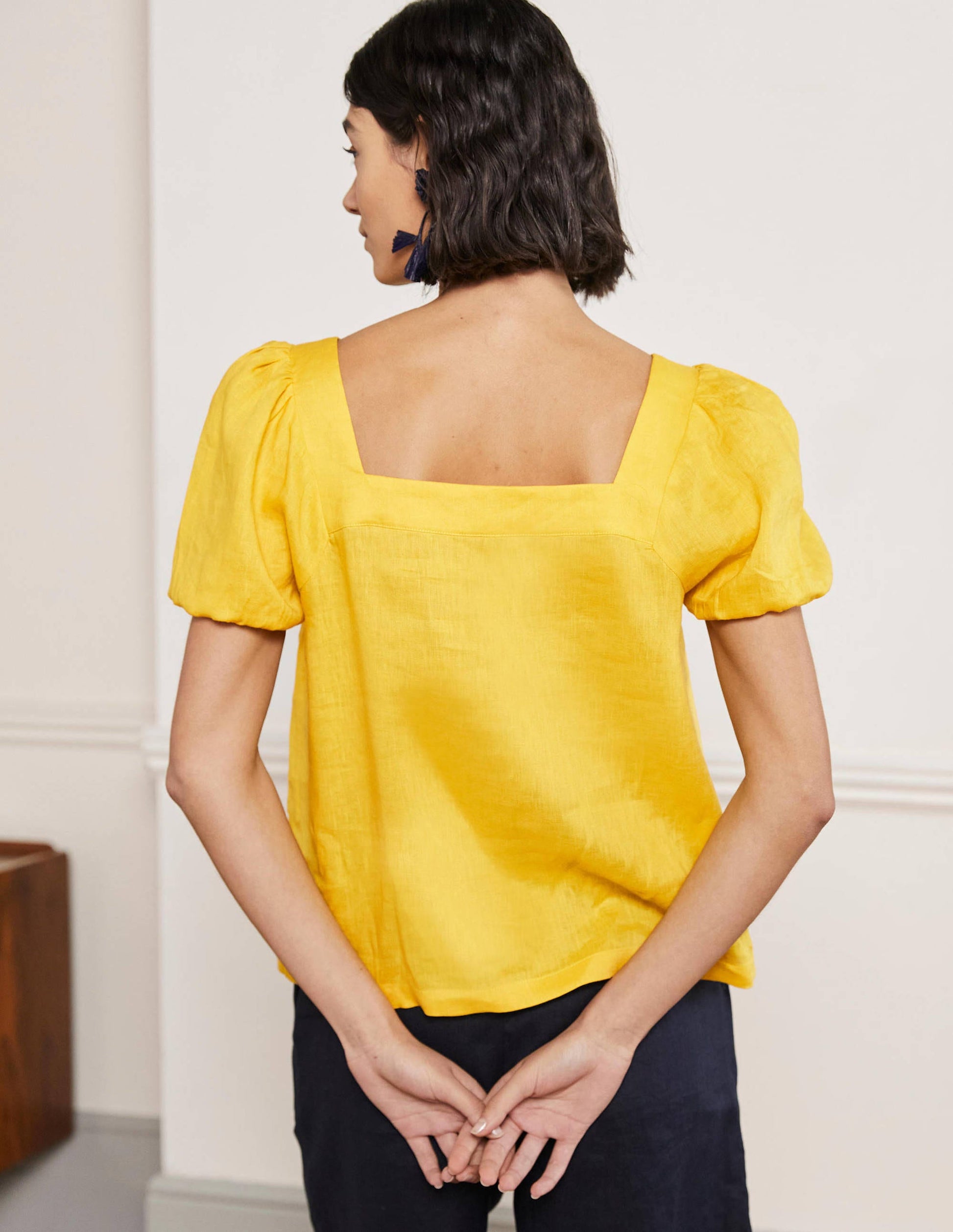 Square Neck Linen Top-Lemon Fizz-3