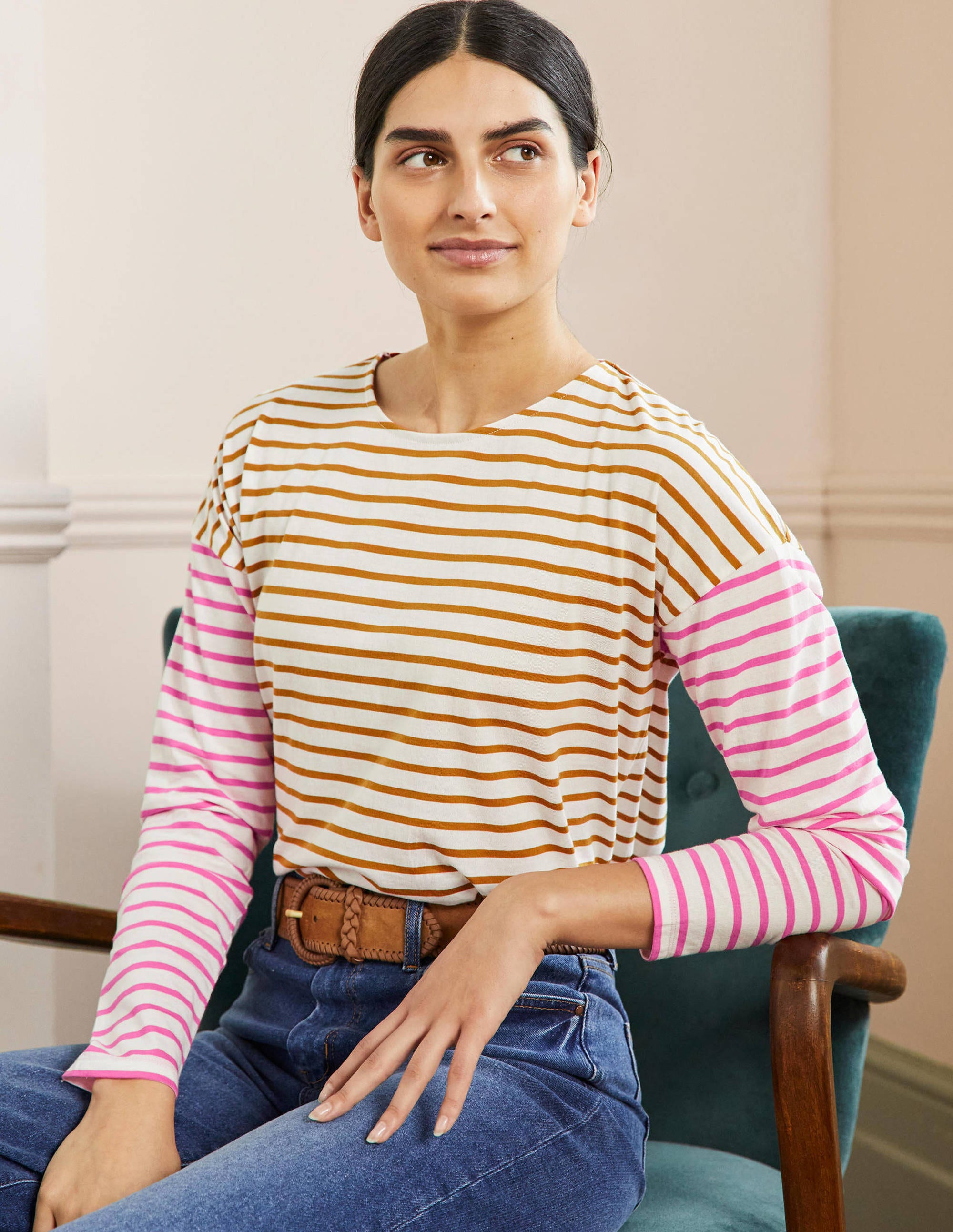 Dropped Shoulder Breton Top-Ivory / Frankincense Stripe - Image 1