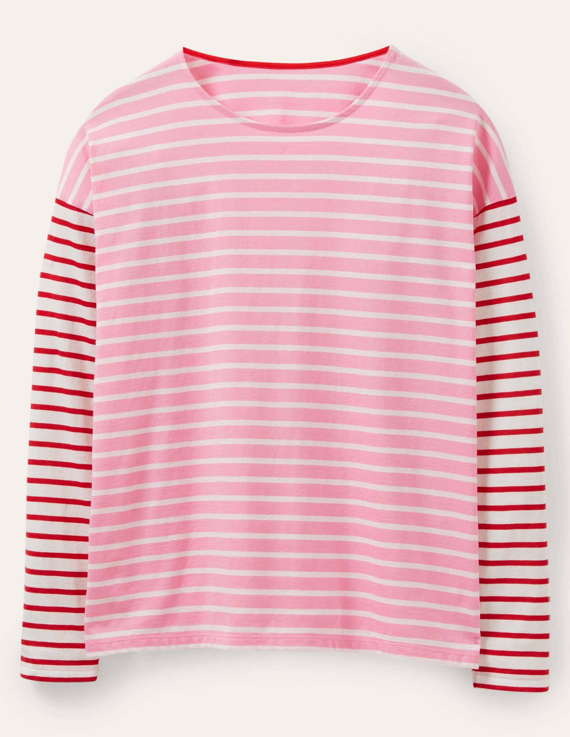 Bretonshirt mit überschnittenen Schultern-Tiefes Rosa/Naturweiß, Gestreift - Image 5