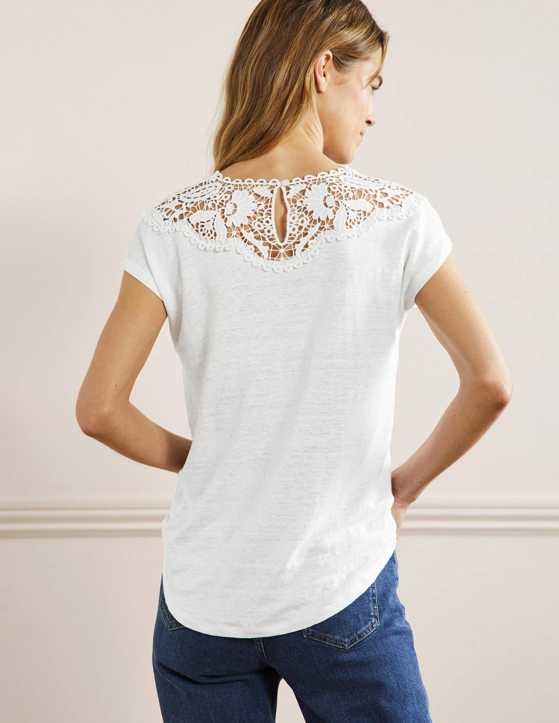 Leinen-T-Shirt mit Lochspitze-Weiß-3