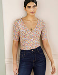 Top cache-cœur à manches courtes-Multi, motif Paisley Blush
