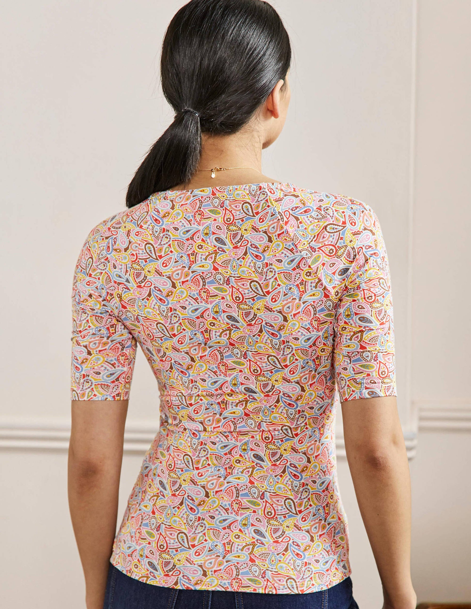 Top cache-cœur à manches courtes-Multi, motif Paisley Blush-3