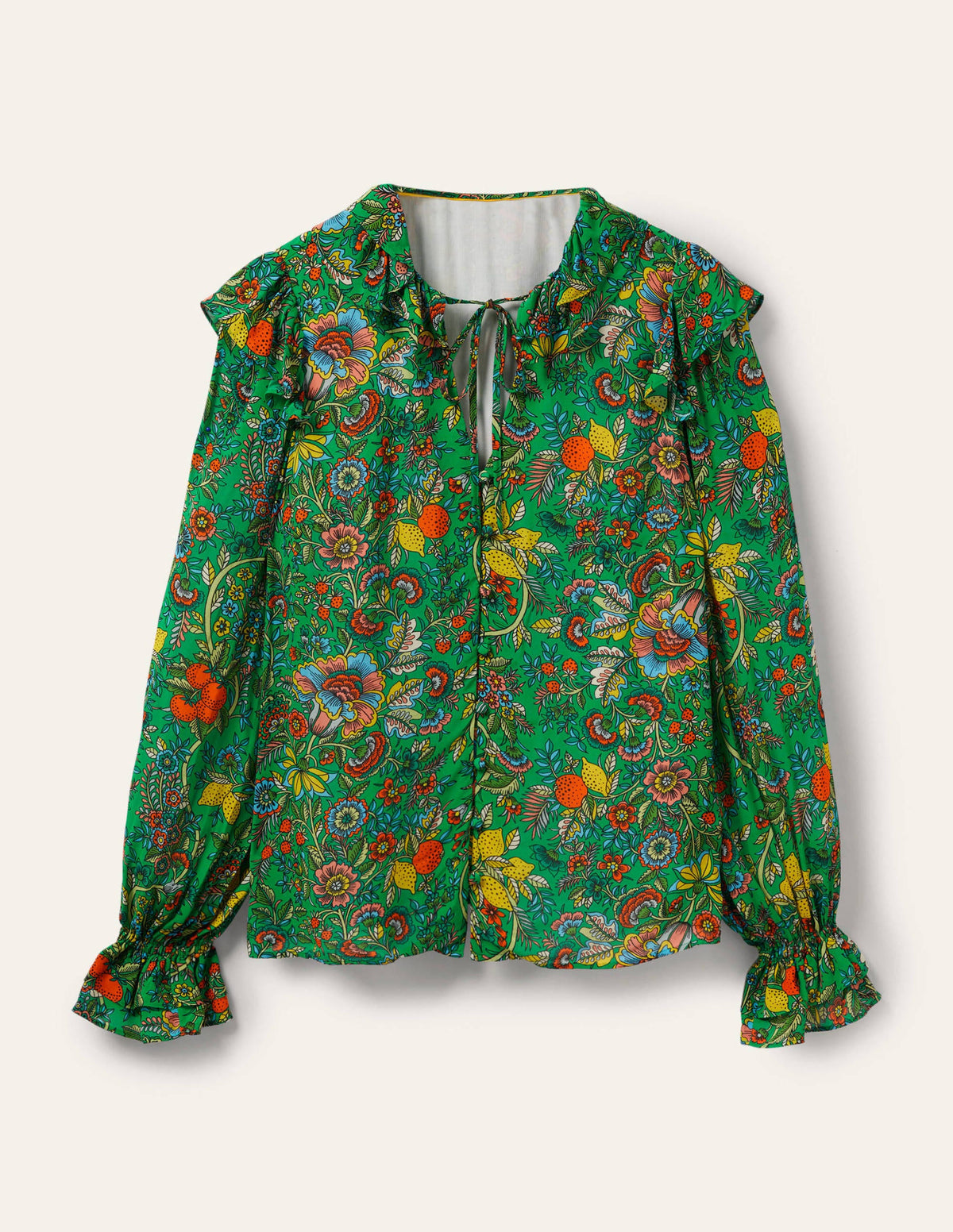 Bluse mit Rüschenkragen-Sattes Smaragdgrün, Tropische Wiese - Image 5
