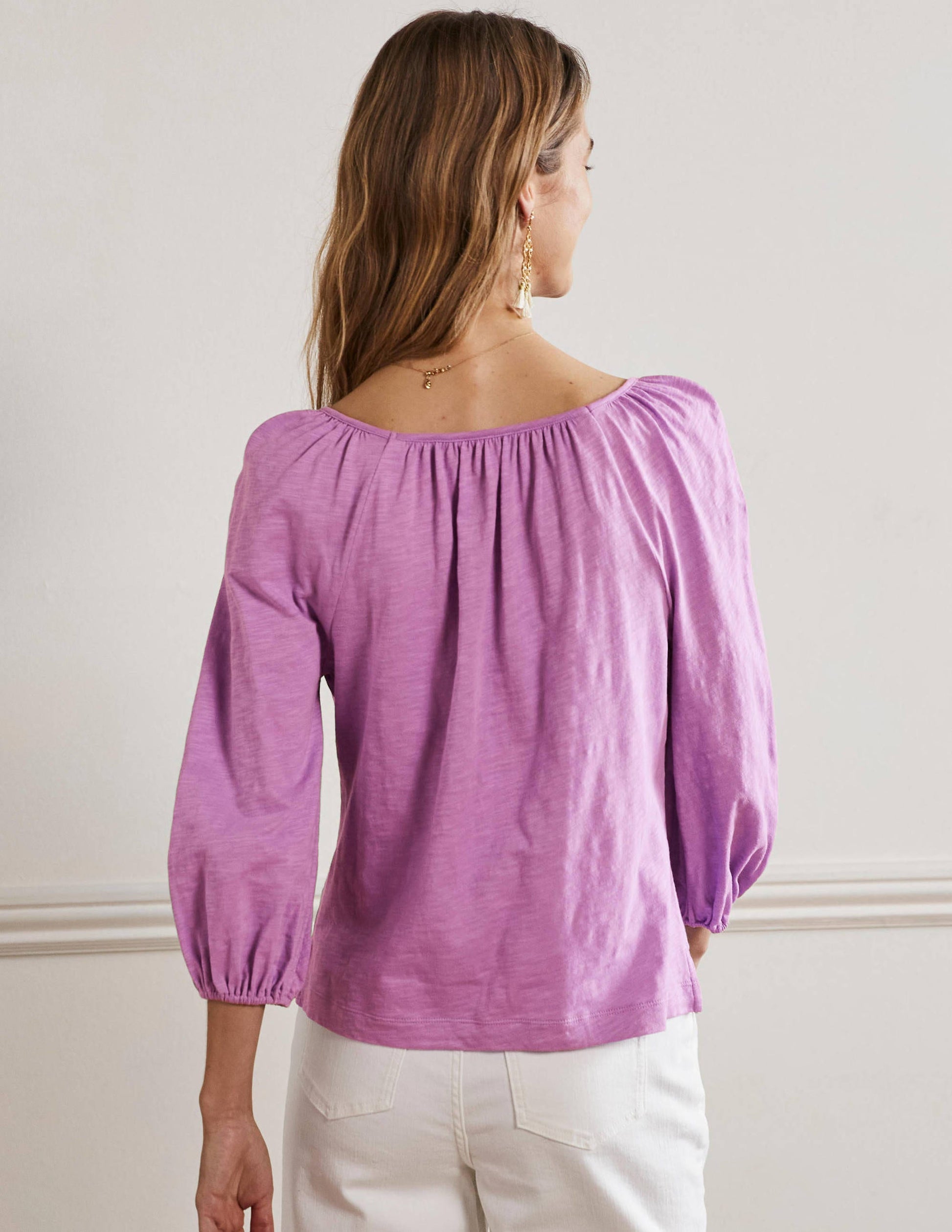 Baumwoll-Oberteil mit Blousonärmeln-Afrikanisches Violett-3