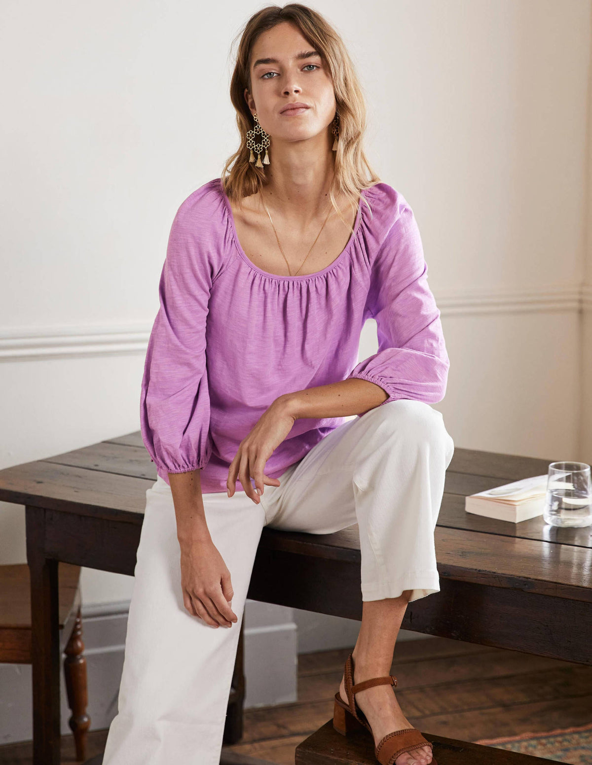 Baumwoll-Oberteil mit Blousonärmeln-Afrikanisches Violett - Image 4