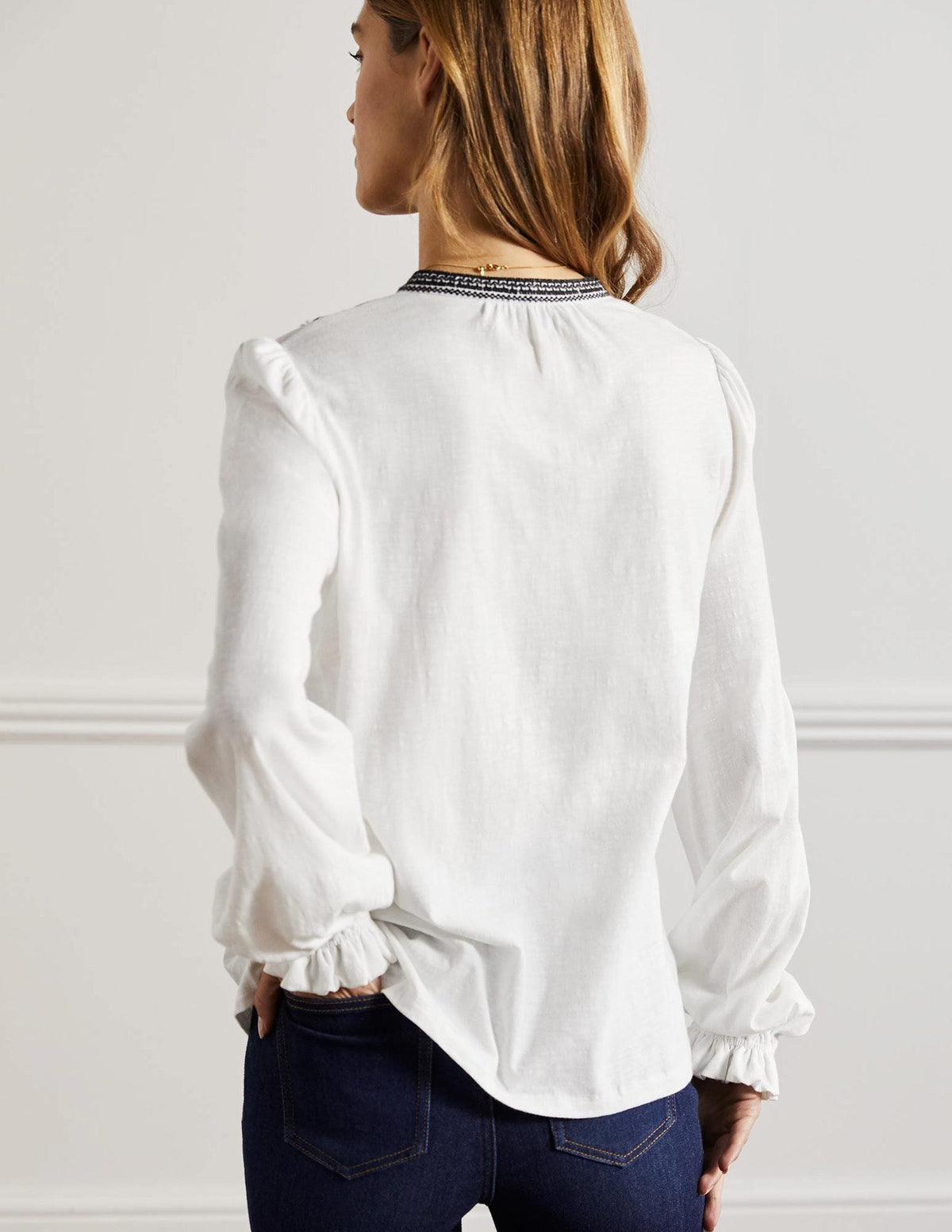 Embroidered Notch Neck Top-White, Embroidered - Image 8