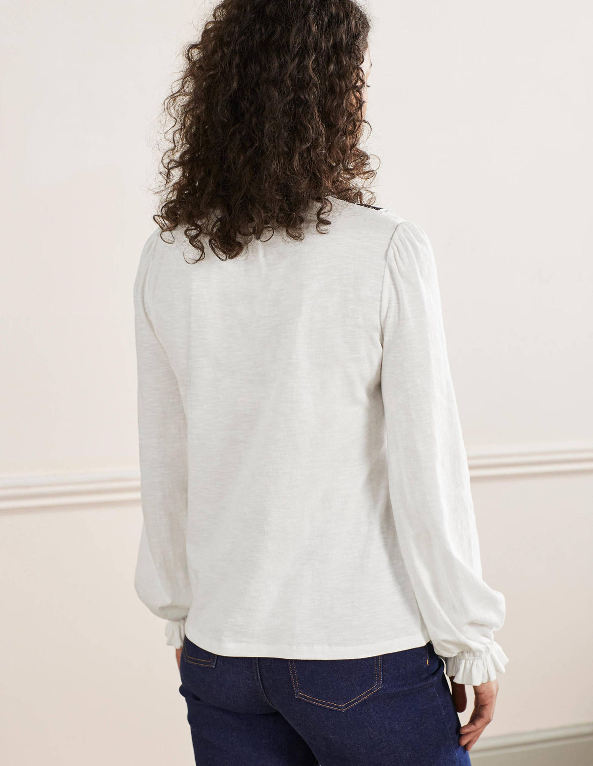 Embroidered Notch Neck Top-White, Embroidered-3