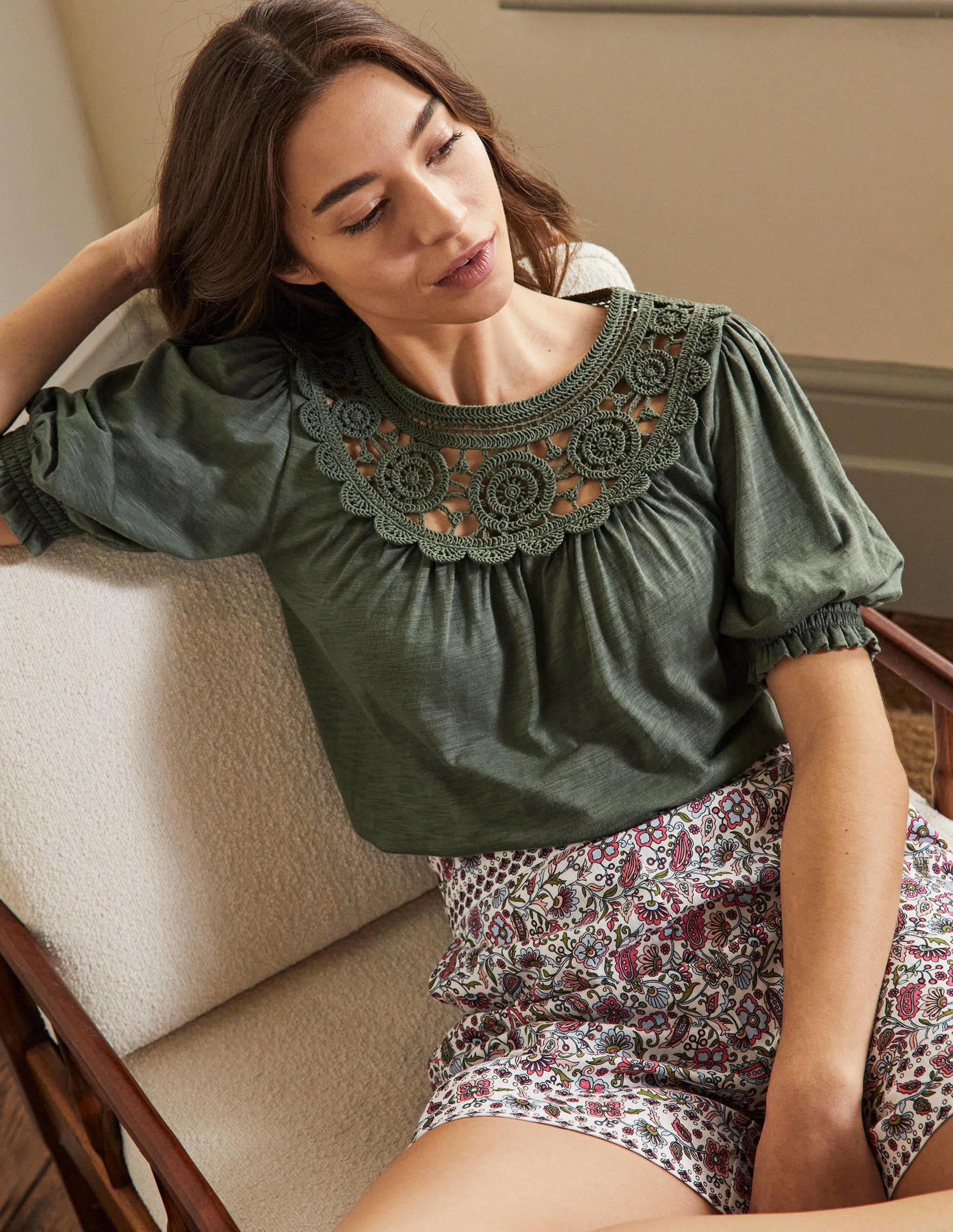 Anais Crochet Puff Sleeve Top-Alder - Image 1