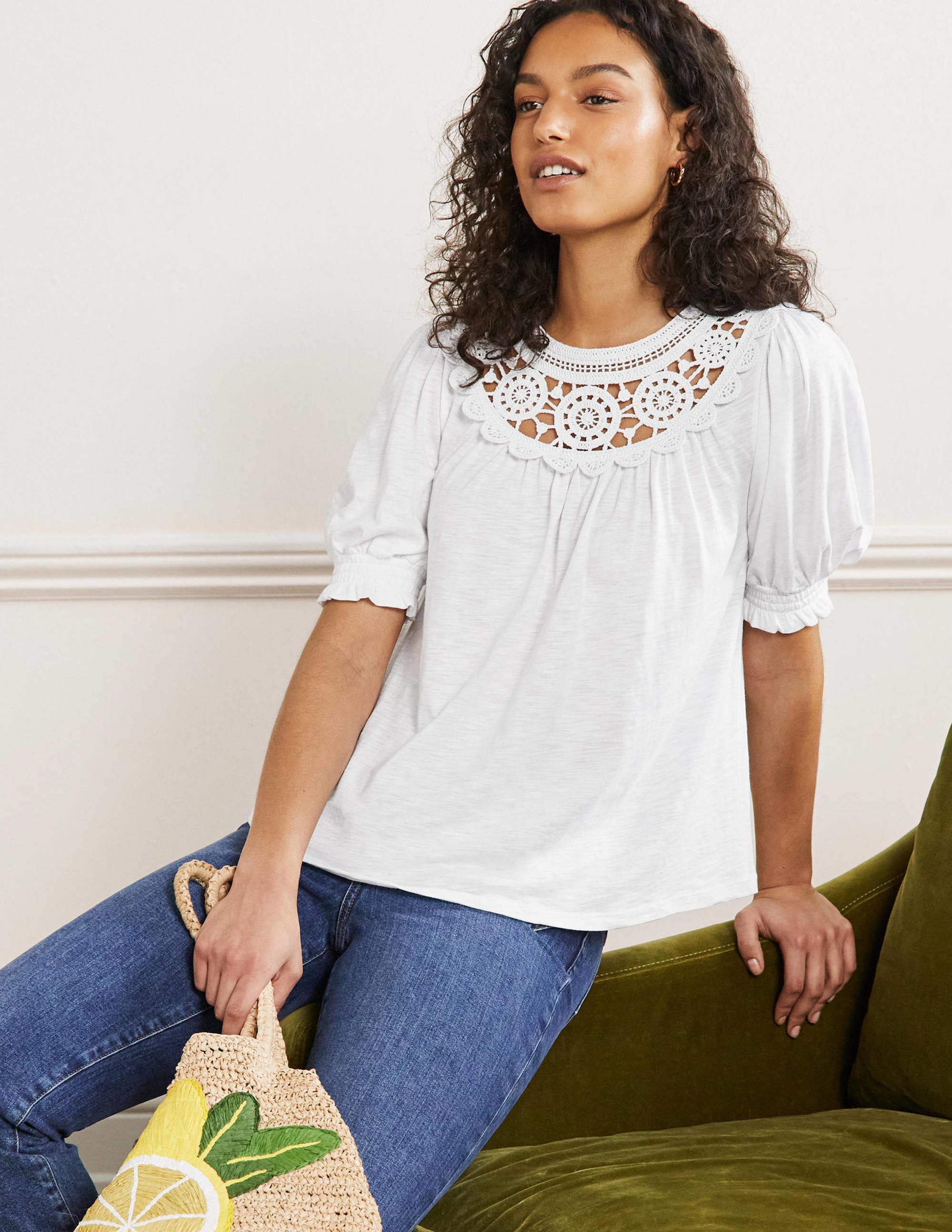 Anais Crochet Puff Sleeve Top-White - Image 1