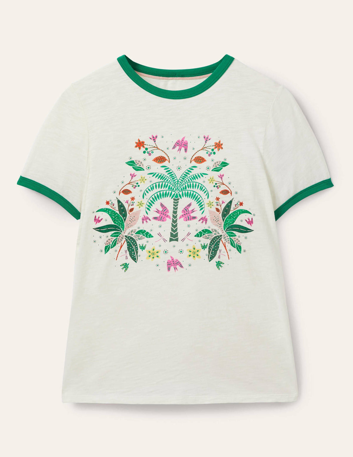 Baumwoll-T-Shirt mit kontrastierenden Rippbündchen-Naturweiß, Orientalisches Muster - Image 6